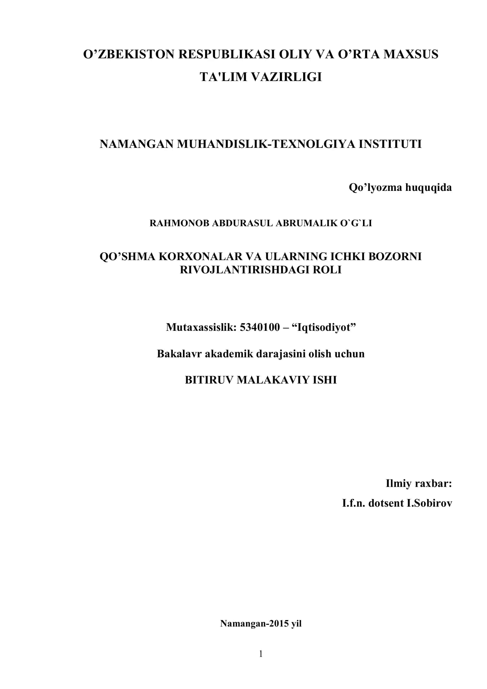Qo’shma Korxonalarni Rivojlantirishdagi Roli 1