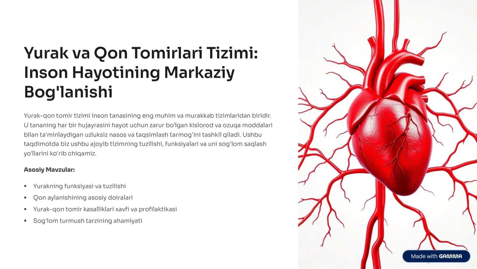 Yurak va Qon Tomirlari Tizimi: Inson Hayotining Markaziy Bog'lanishi 1