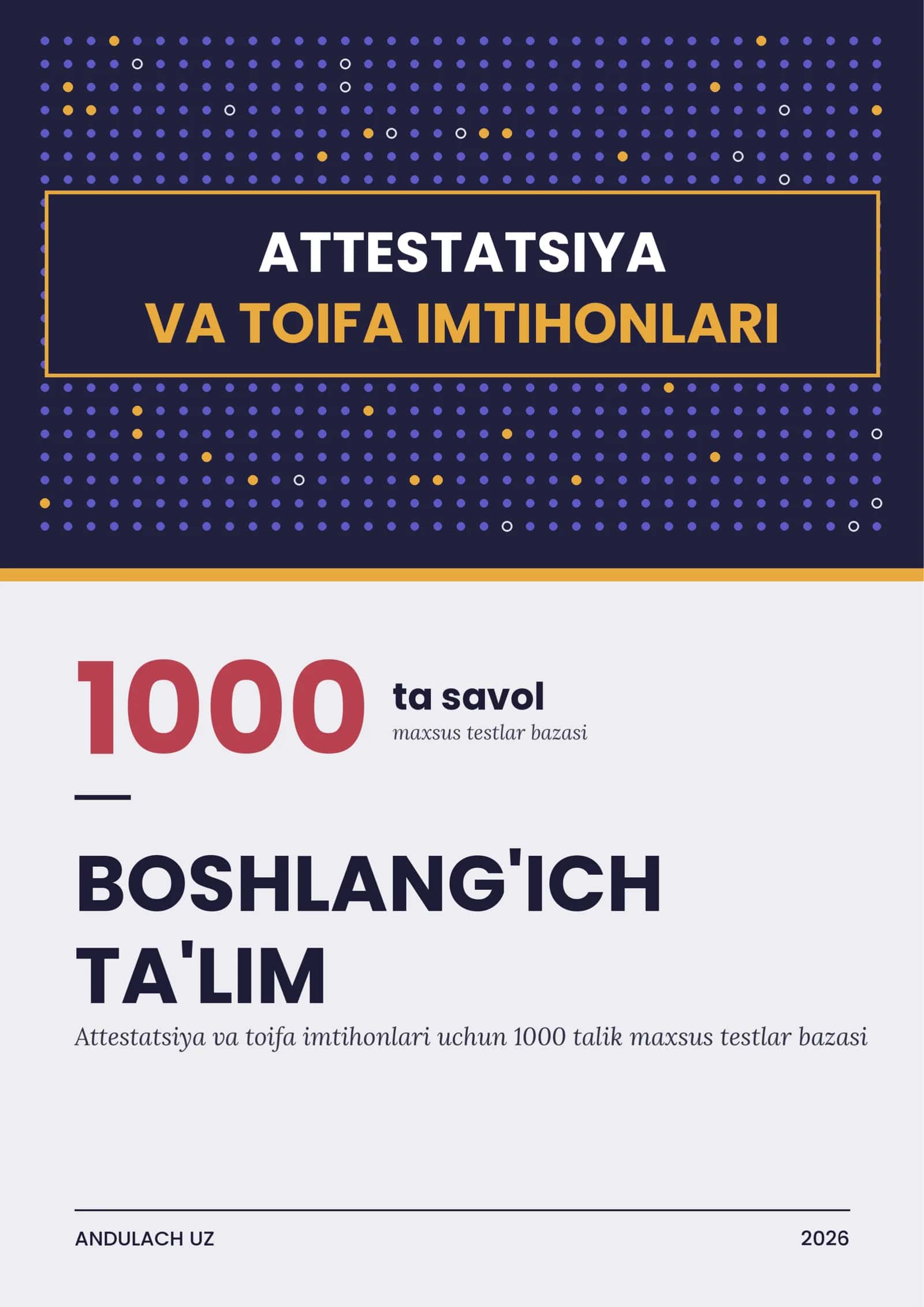 Boshlabg'ich ta'lim Milliy sertifikat va Milliy attestatsiya savollari bazasi 1000 ta test. 1