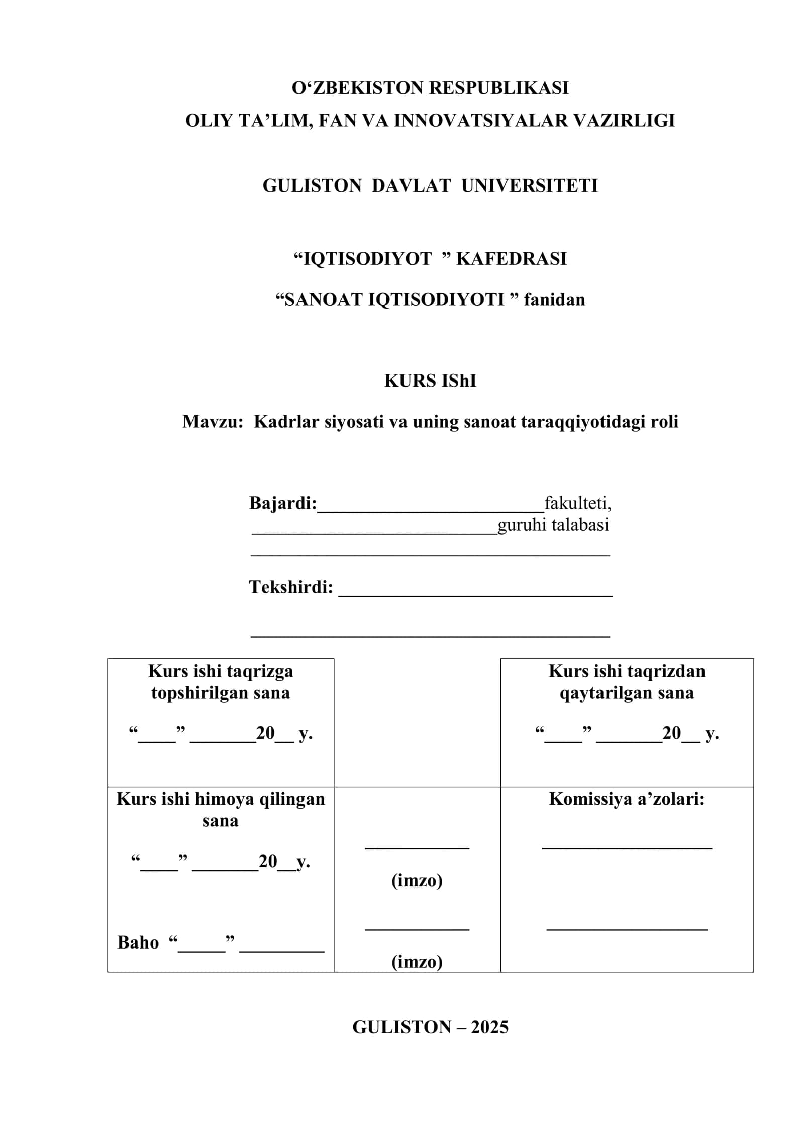 IQTISODIYOT KAFEDRASI KURS ISHI 1