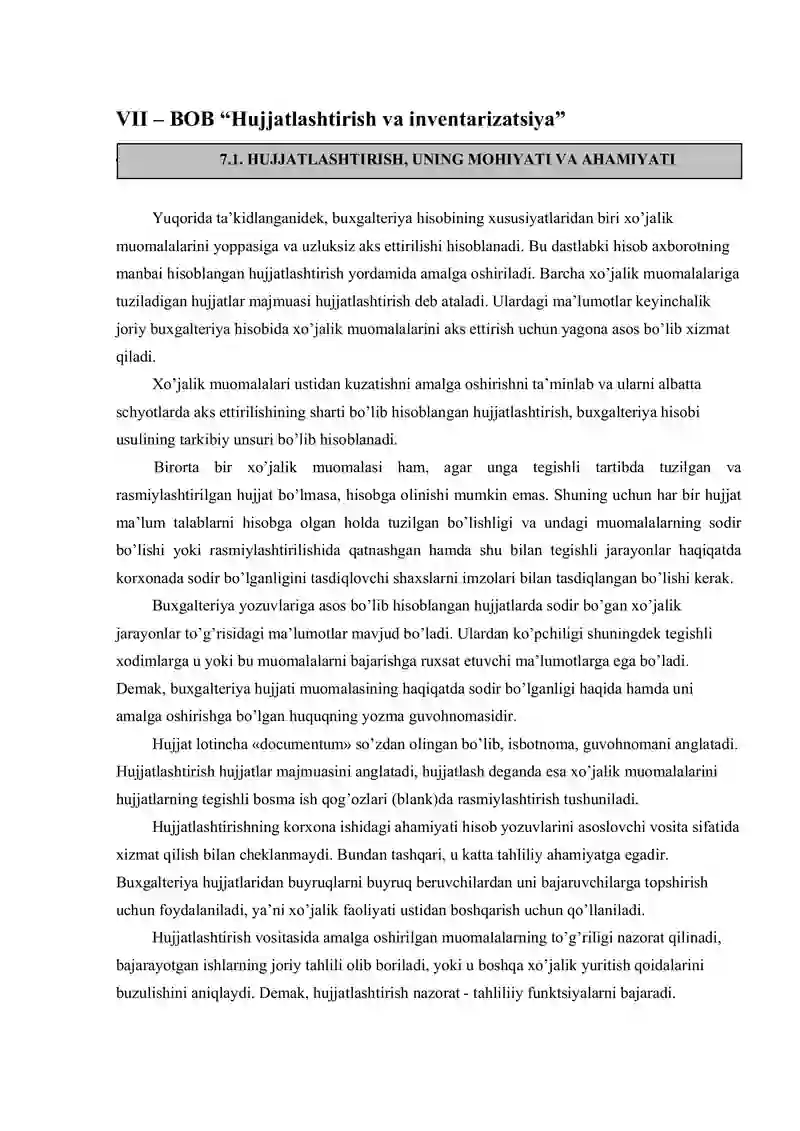 Hujjatlashtirish va inventarizatsiya