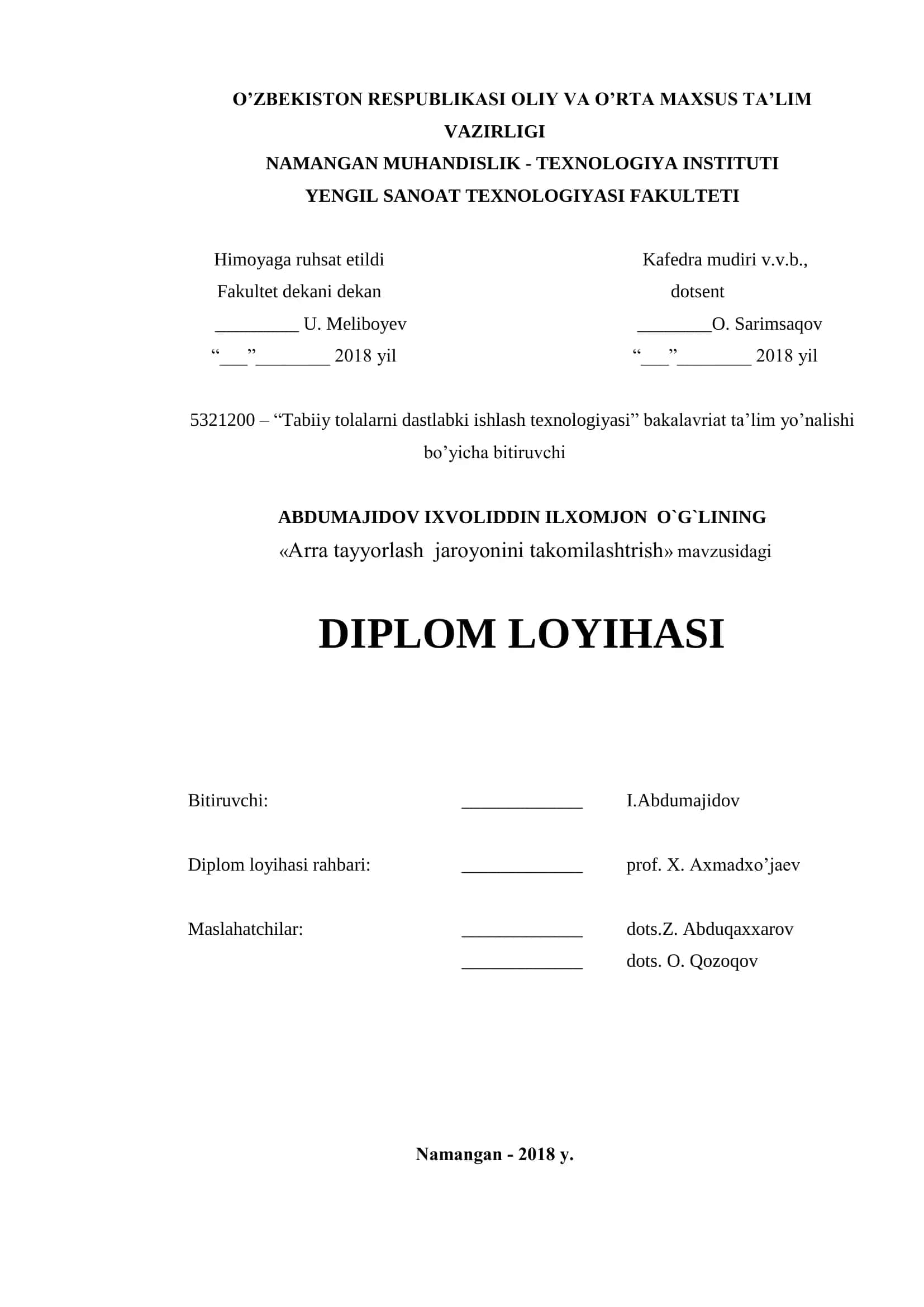 Tabiiy tolalarni dastlabki ishlash texnologiyasi 1