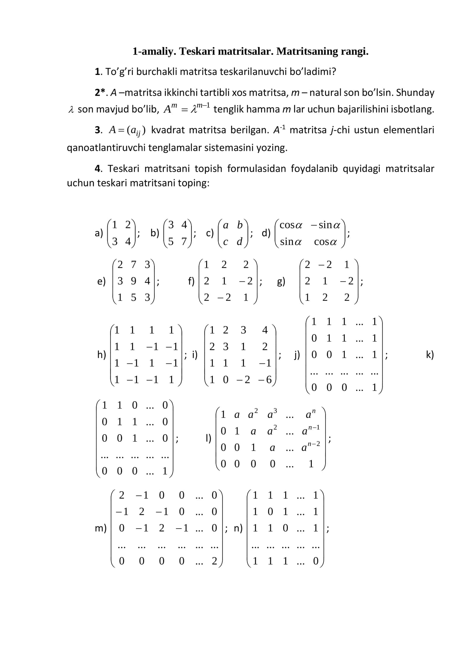 Teskari matritsalar 1