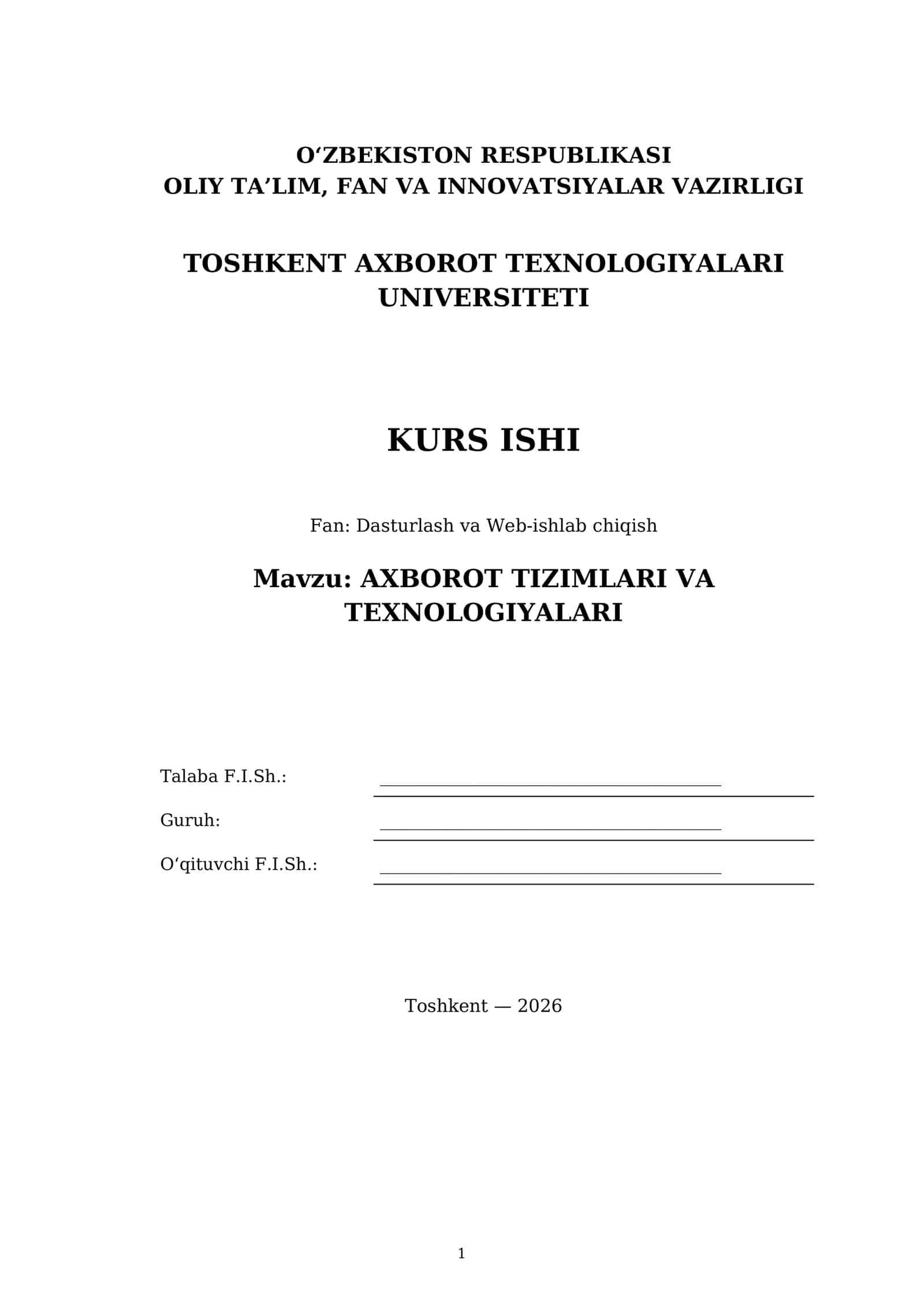 AXBOROT TIZIMLARI VA TEXNOLOGIYALARI 1