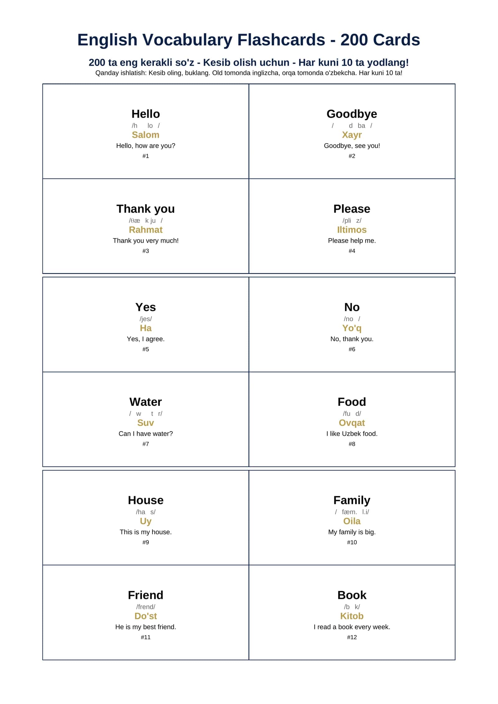 English Vocabulary Flashcards 1