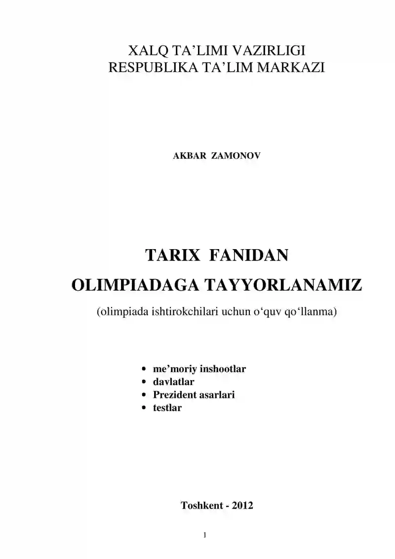 TARIX FANIDAN OLIMPIADAGA TAYYORLANAMIZ