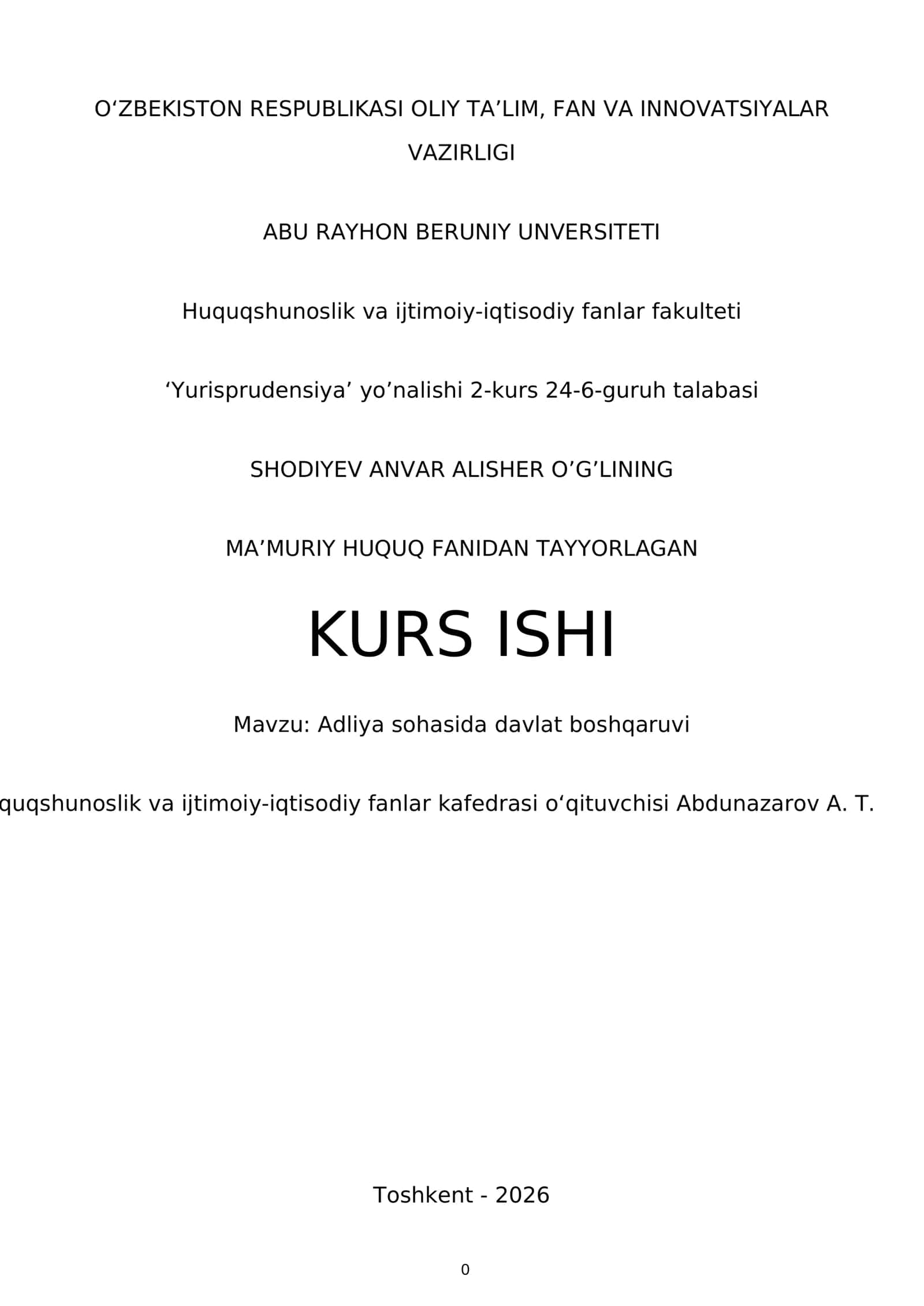 MA’MURIY HUQUQ FANIDAN TAYYORLAGAN KURS ISHI 1
