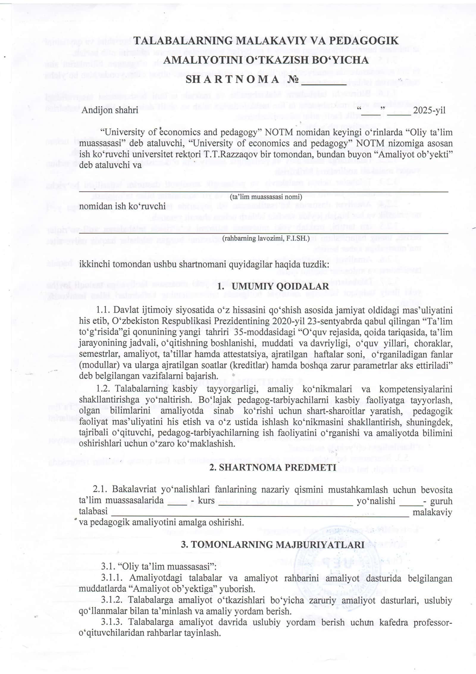 AMALIYOTINI O'TKAZISH VA PEDAGOGIK BO'YICHA 1