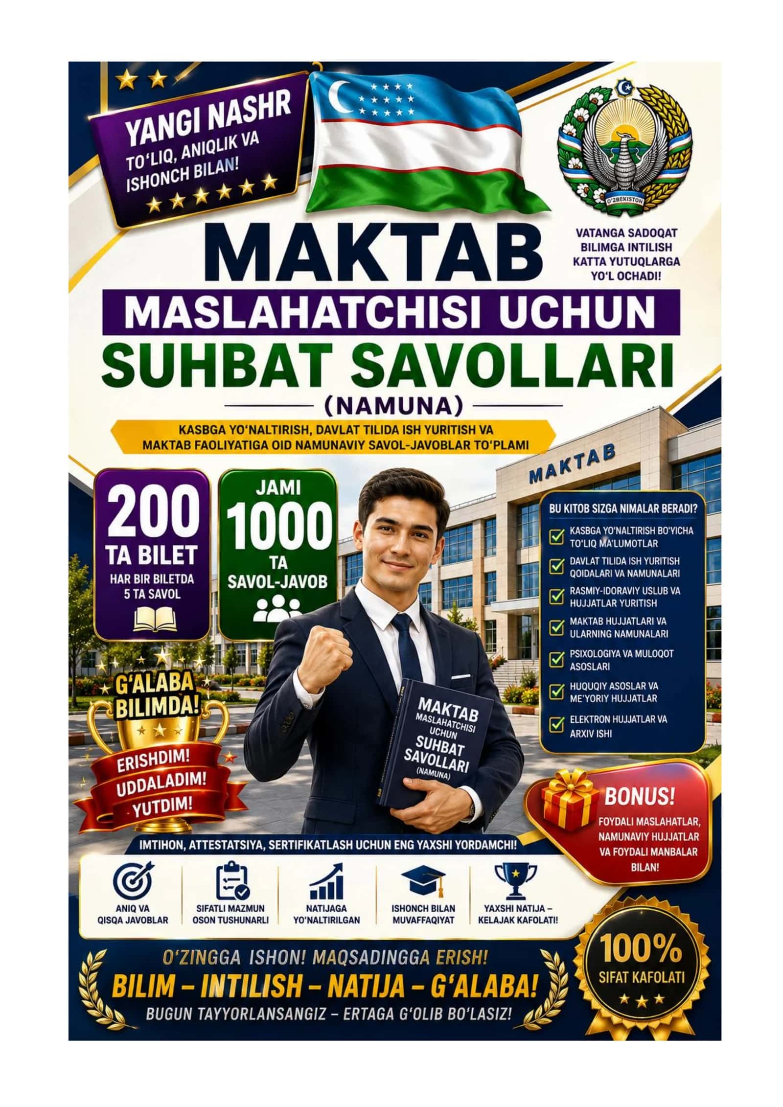 Maktab Maslahatchisi Tayyorlov Testlar va Suhbat Savollari 1000+ 1