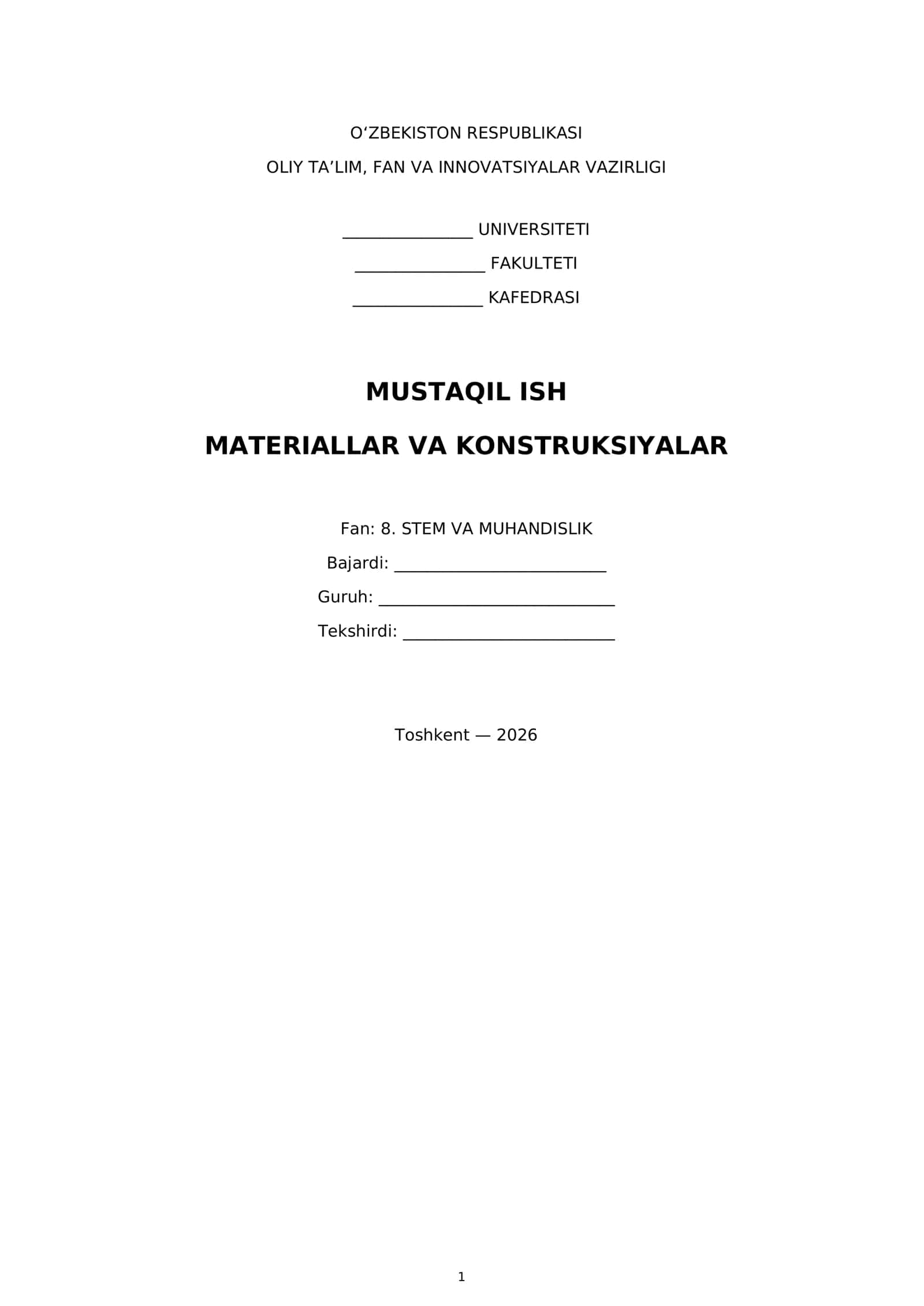 Materiallar va konstruksiyalar 1