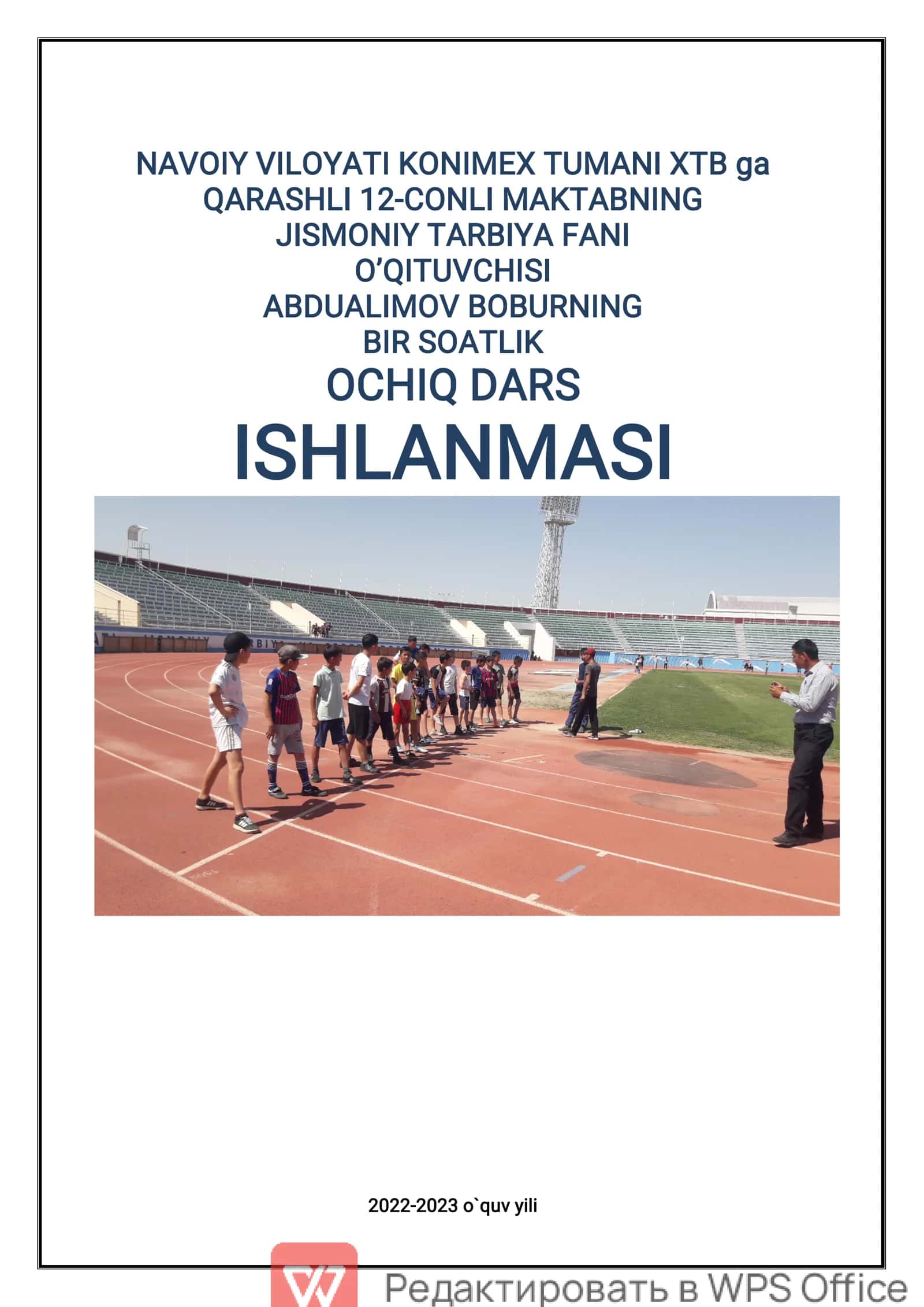 6-sinf Jismoniy tarbiya fanidan 1500 m (1.5 km) masofaga kross yugurish dars ishlanma 1