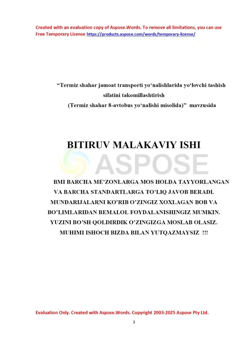 Termiz shahar jamoat transporti yo‘nalishlarida yo‘lovchi tashish sifatini takomillashtirish  (Termiz shahar 8-avtobus yo‘nalishi misolida 1