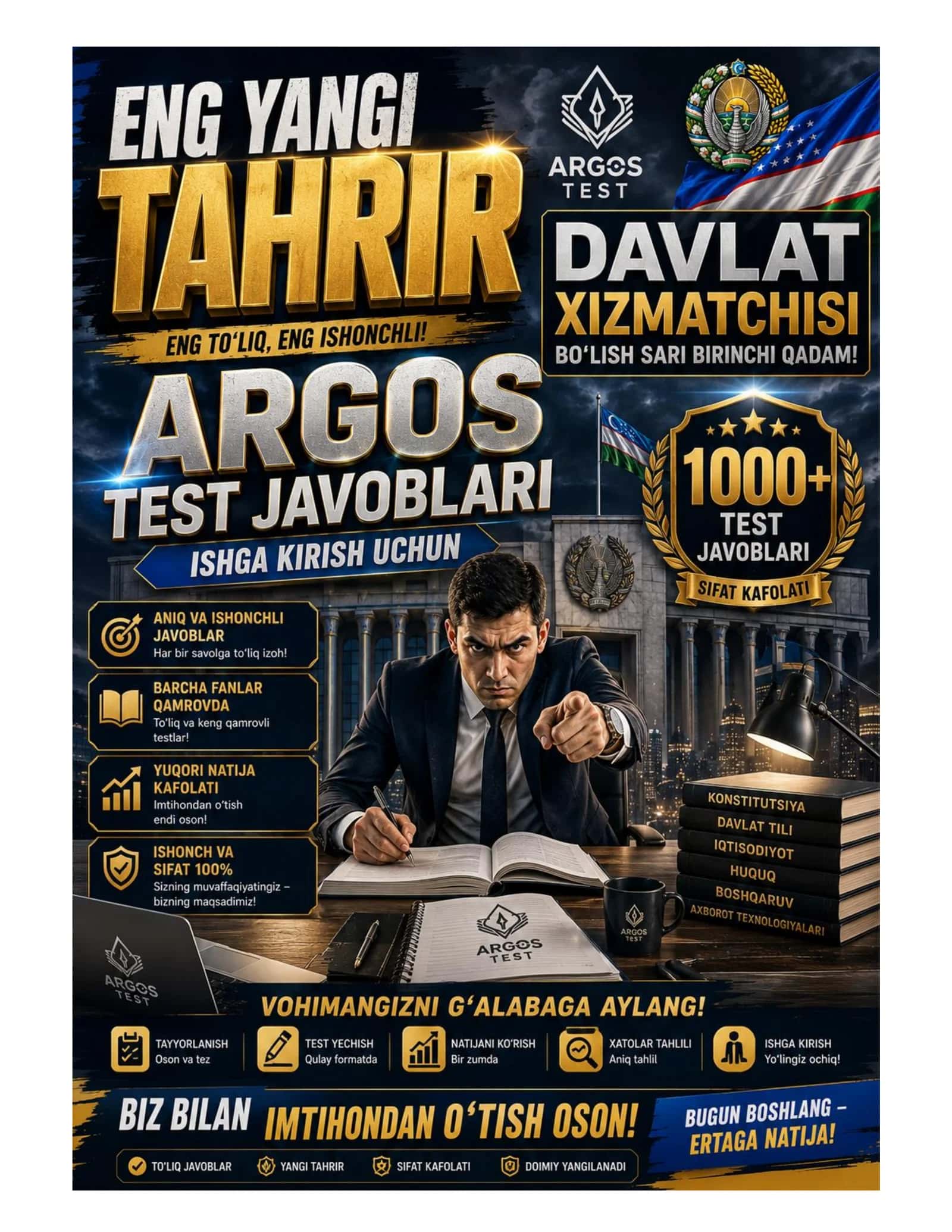 Argos 1200+ talik test, javoblari bilan. Davlat xizmatchisi YANGI TAHRIR 1