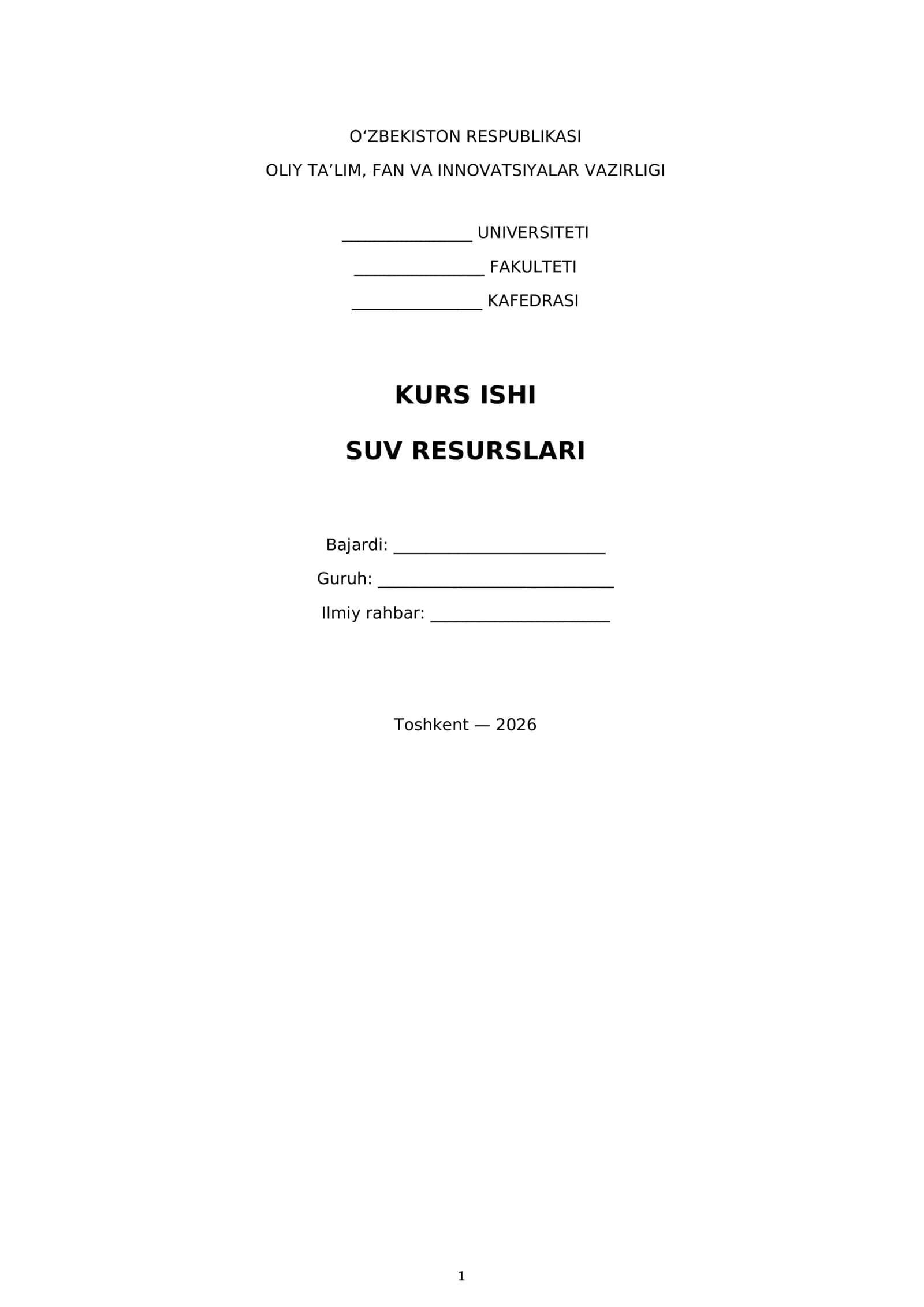 KURS ISHI - SUV RESURSLARI 1