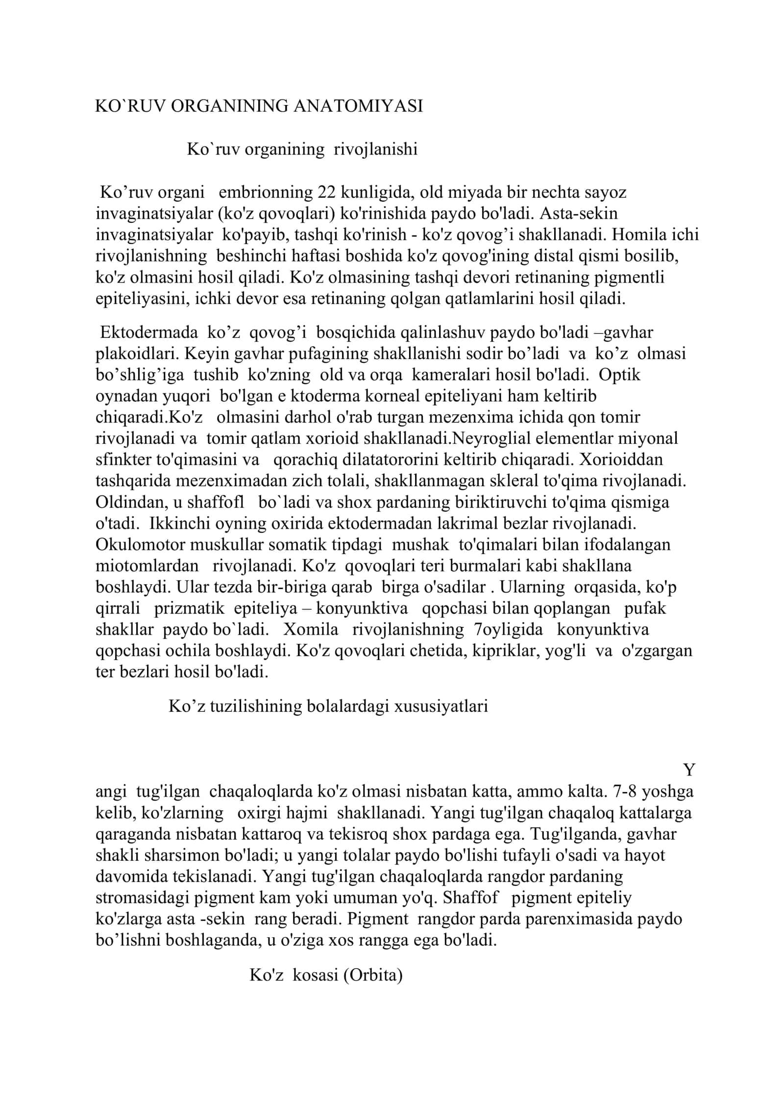 KO`RUV ORGANINING ANATOMIYASI 1
