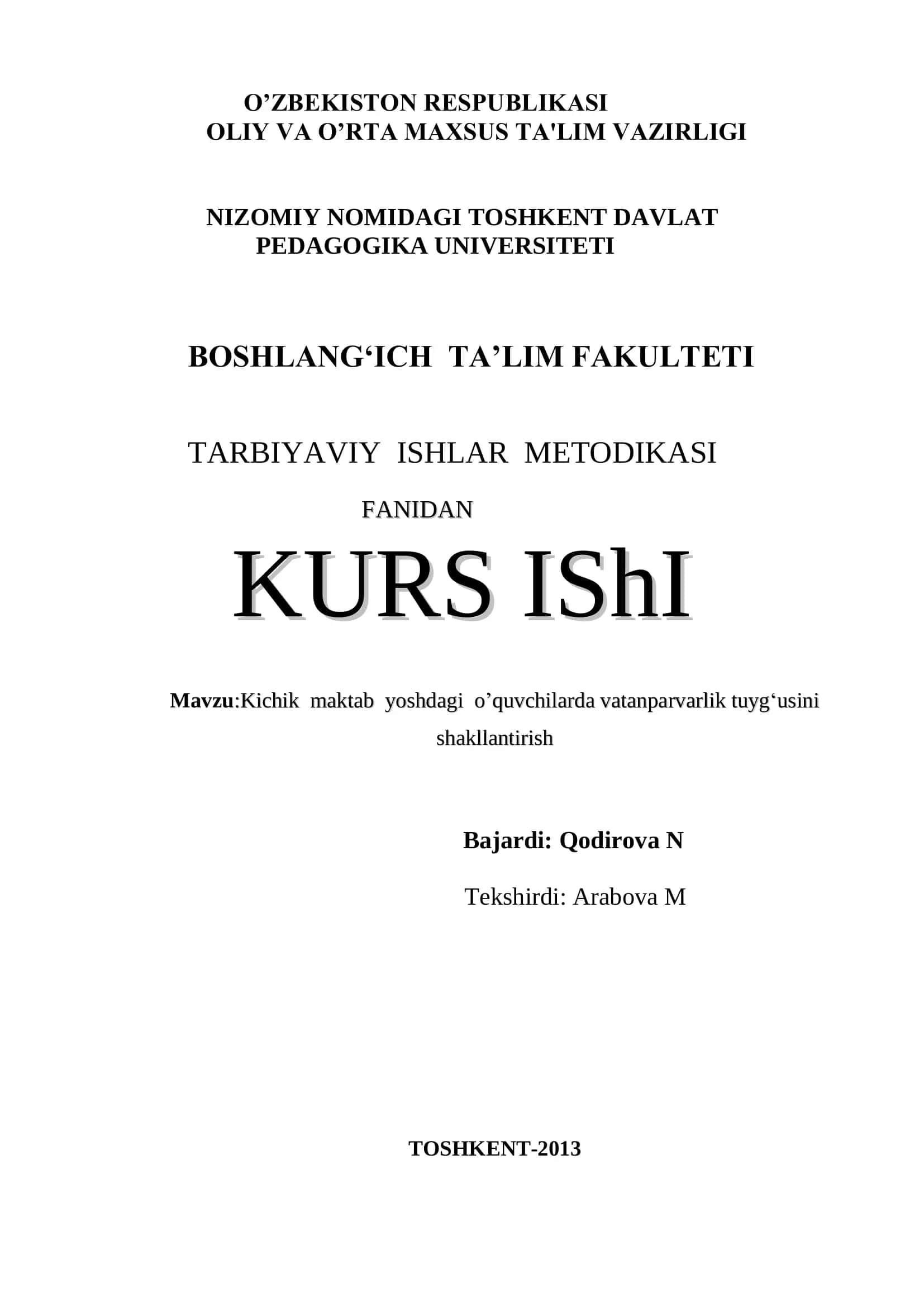 Kichik maktab yoshdagi o‟quvchilarda vatanparvarlik tuyg„usini shakllantirish 1