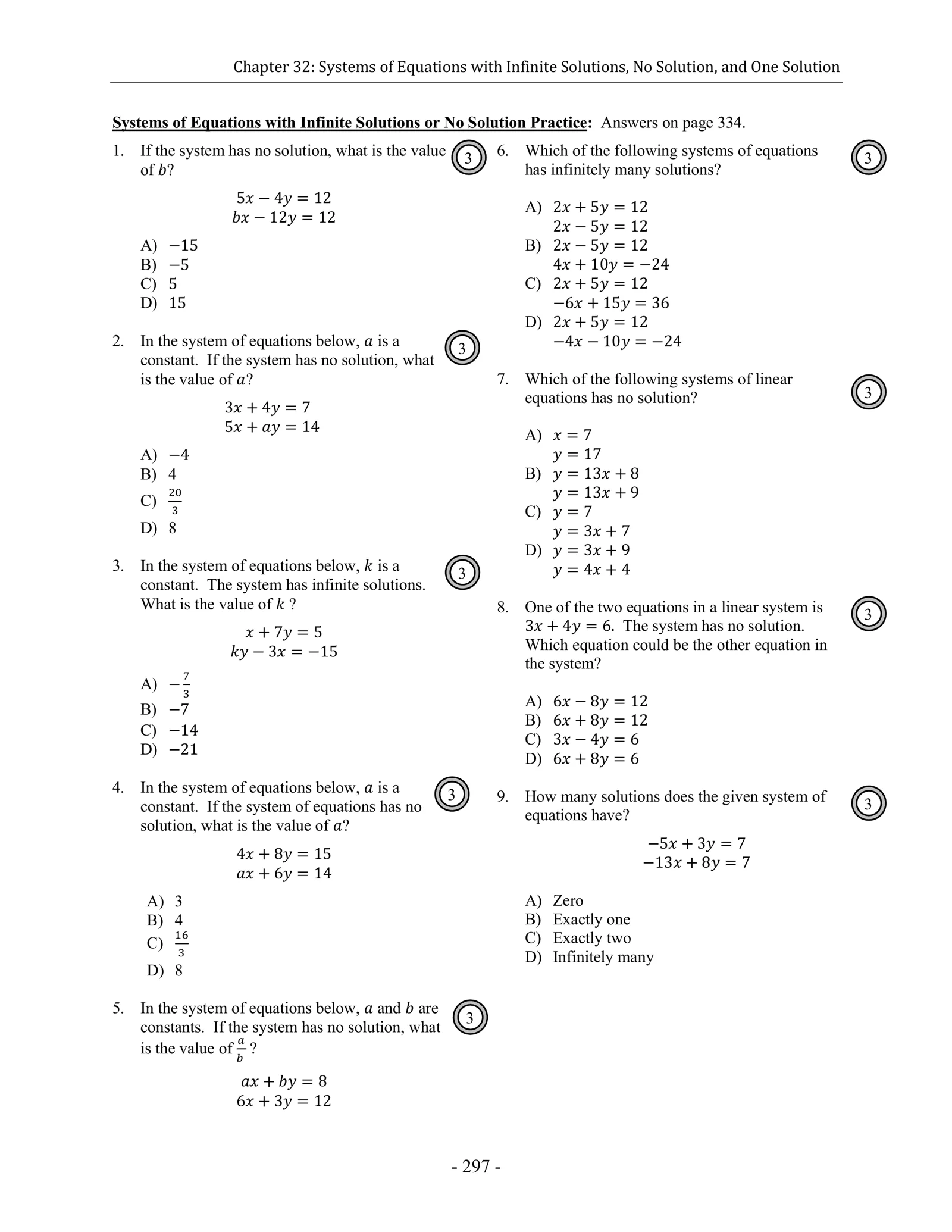 Systems of Equations with Infinite Solutions, No Solution, and One Solution 1