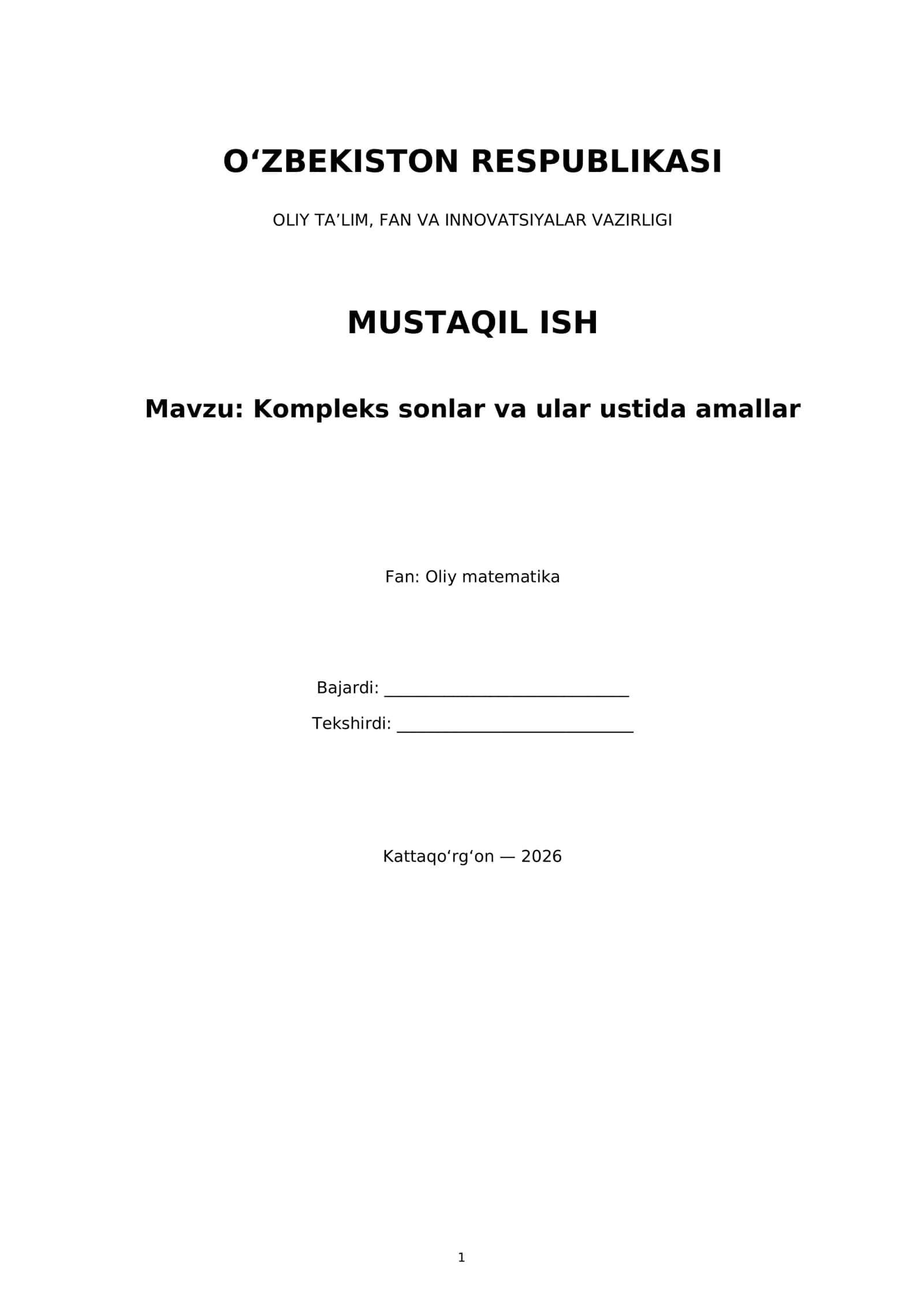 Kompleks sonlar va ular ustida amallar 1