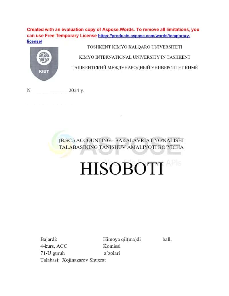 AMALIYOT HISOBOTI. 5	Faoliyat turi	Yog‘och, qurilish materiallari va sanitariya-texnik uskunalar ulgurji savdosi 1