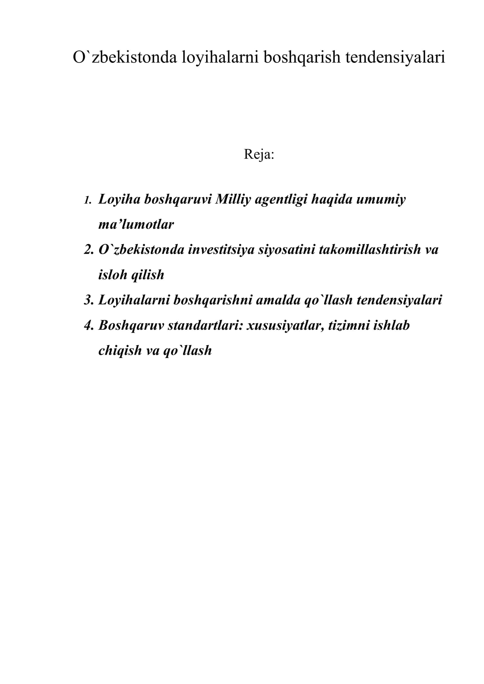 O`zbekistonda loyihalarni boshqarish tendensiyalari 1