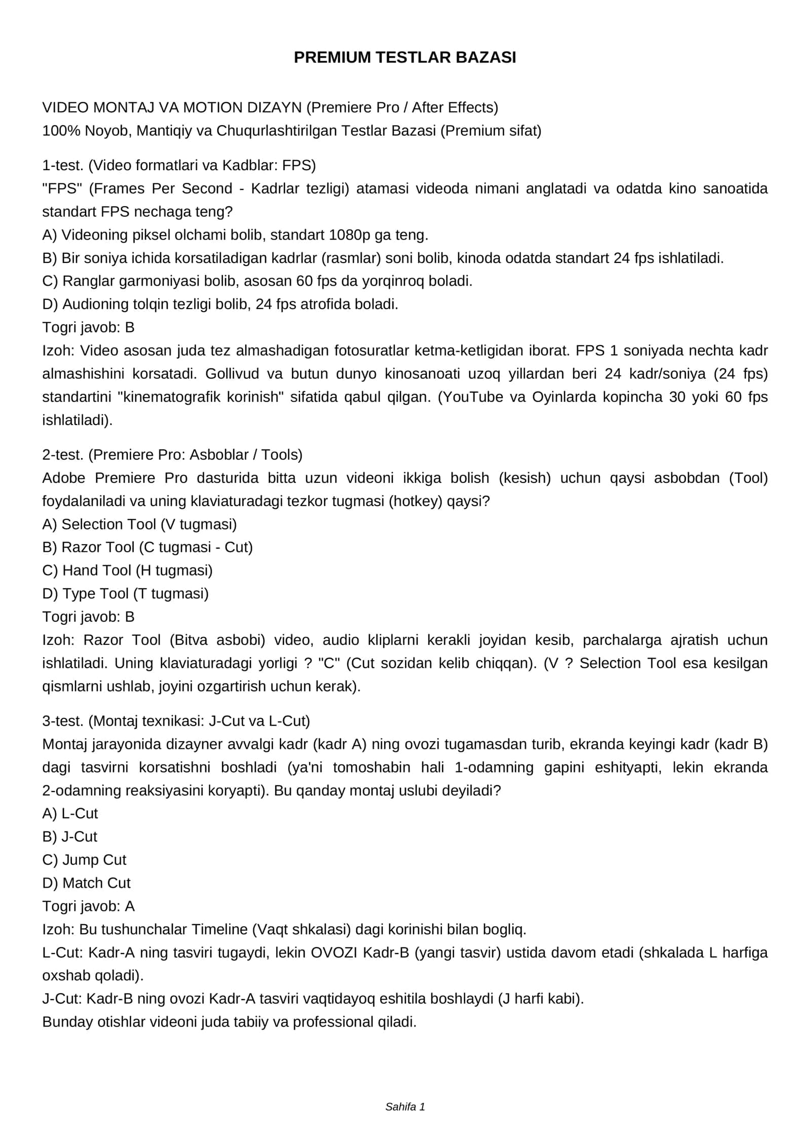 PREMIUM TESTLAR BAZASI 1