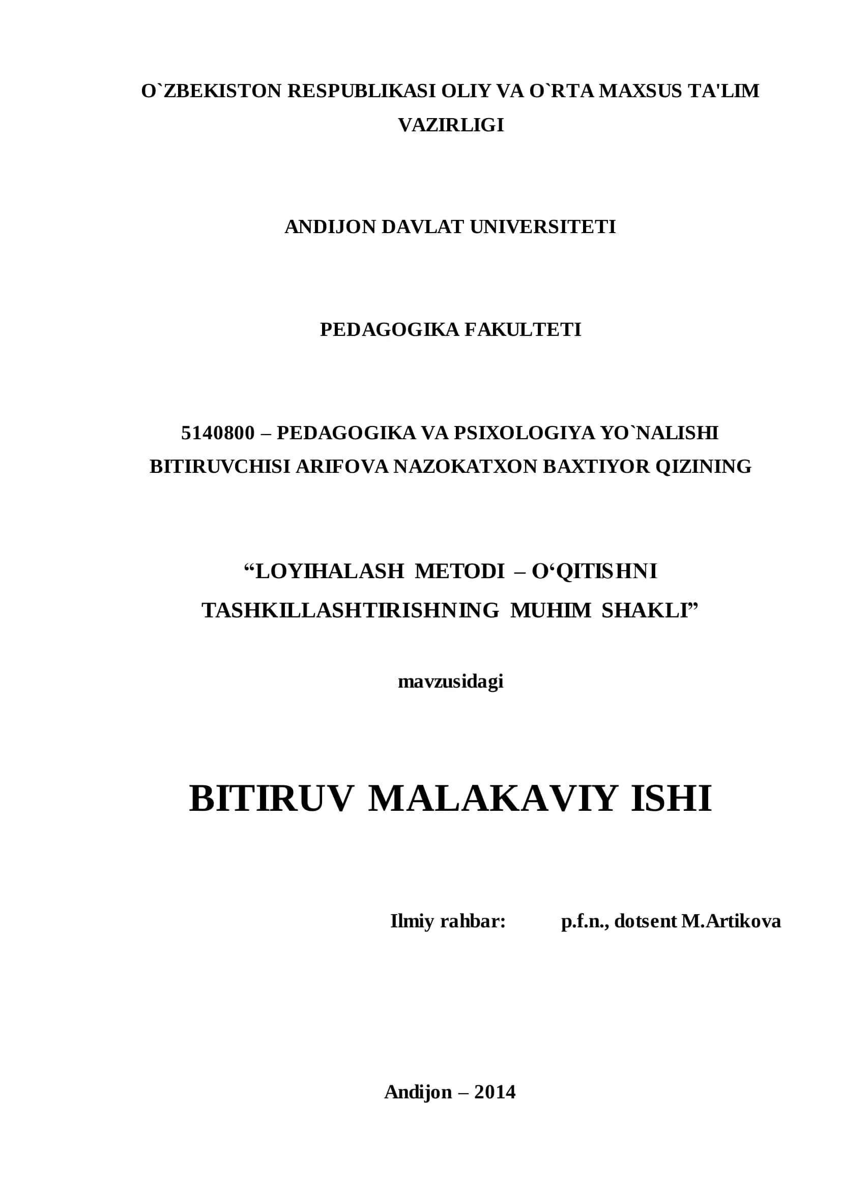 LOYIHALASH METODI – O„QITISHNI TASHKILLASHTIRISHNING MUHIM SHAKLI 1
