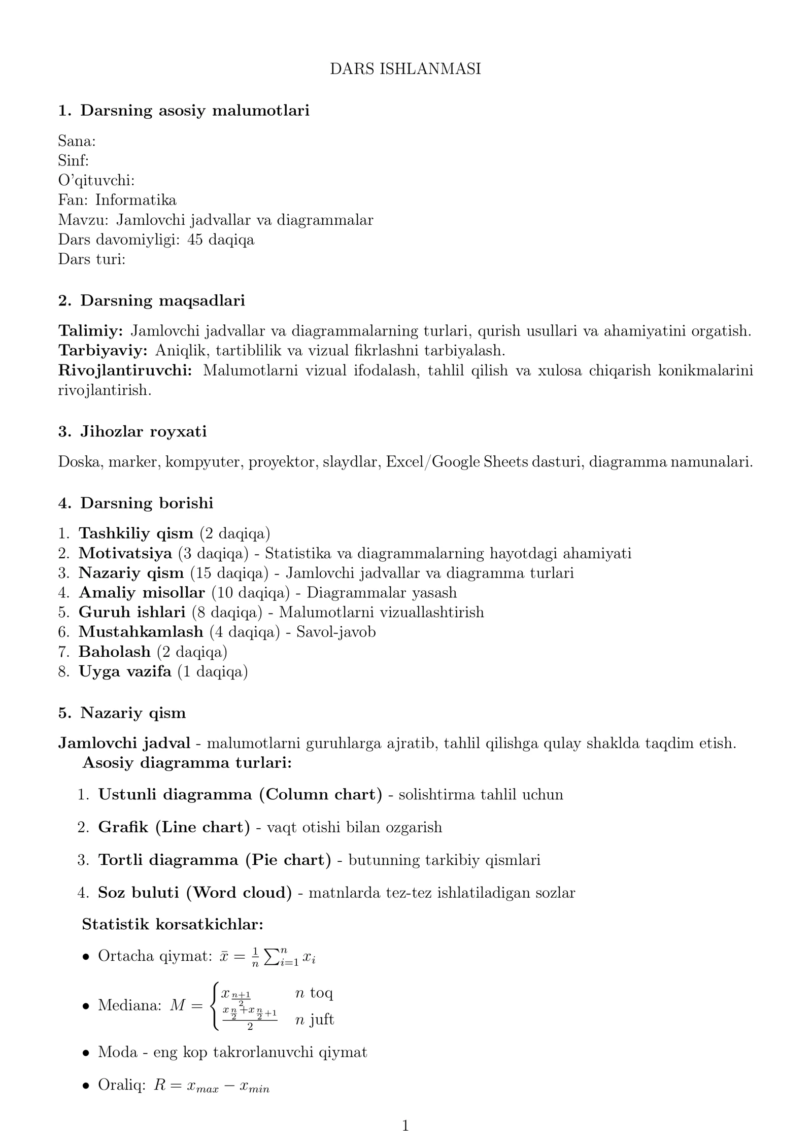 Jamlovchi jadvallar va diagrammalar 1
