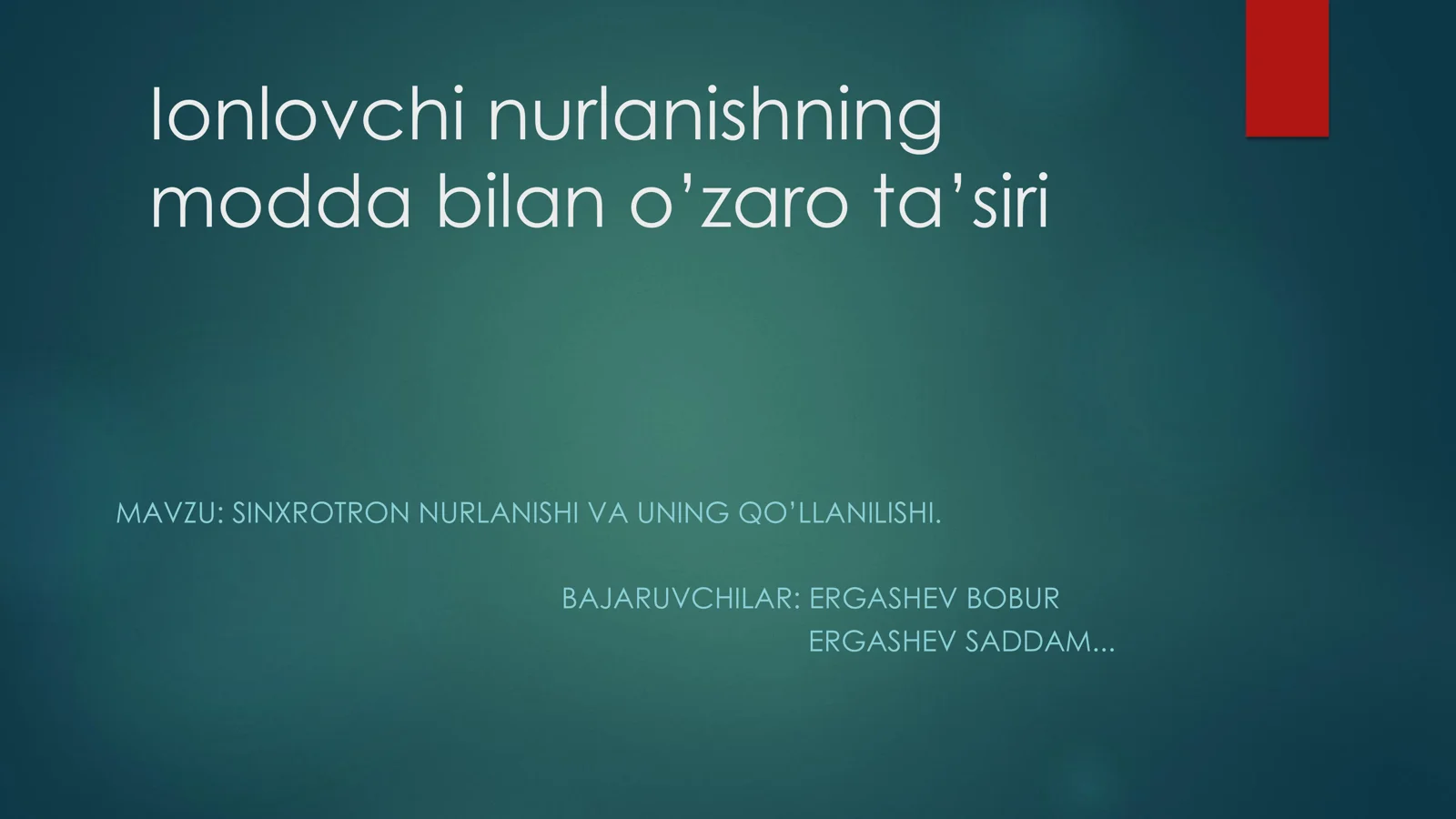 Sinxrotron nurlanishining modda bilan o’zaro ta’siri 1
