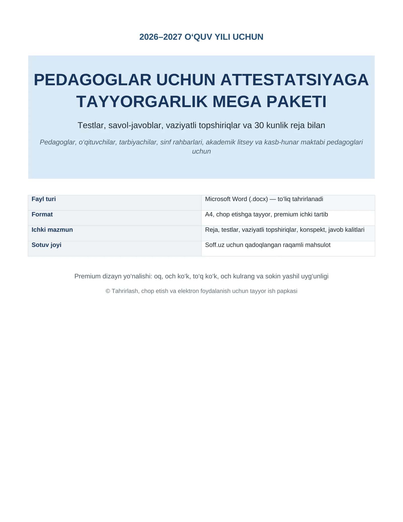 PEDAGOGLAR UCHUN ATTESTATSIYAGA TAYYORGARLIK MEGA PAKETI 1