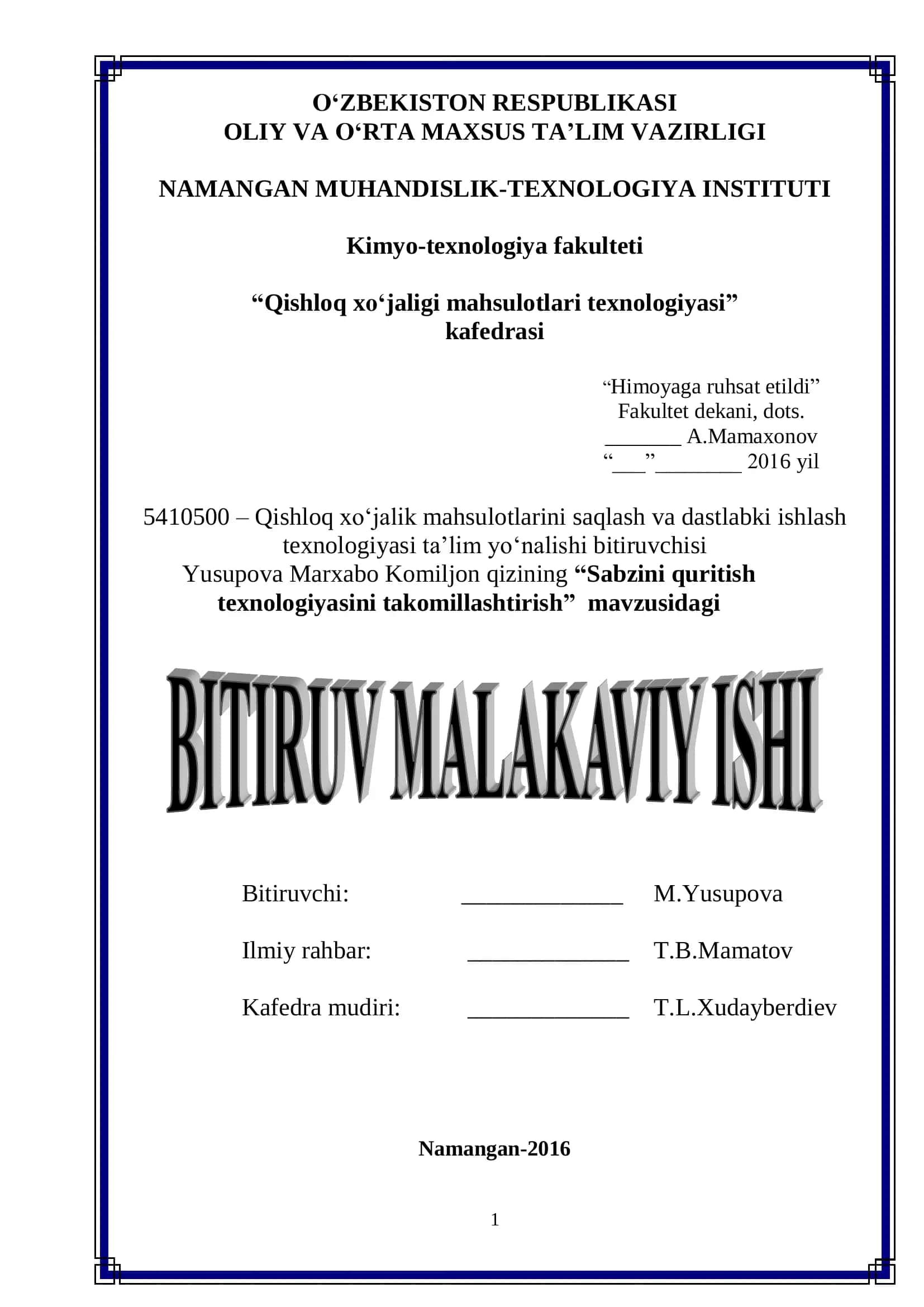 Qishloq xo„jaligi mahsulotlari texnologiyasi 1