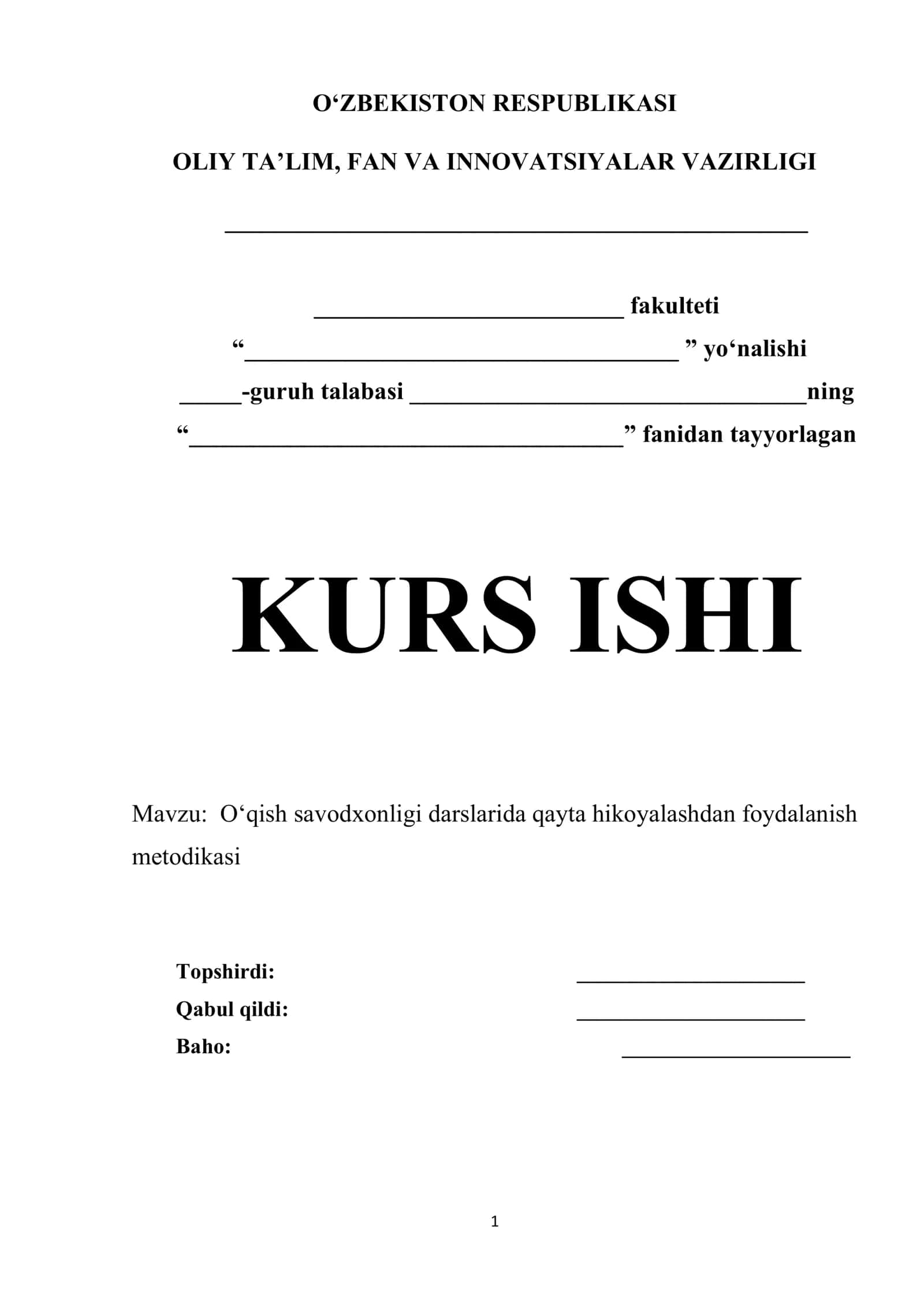O‘qish savodxonligi darslarida qayta hikoyalashdan foydalanish metodikasi 1