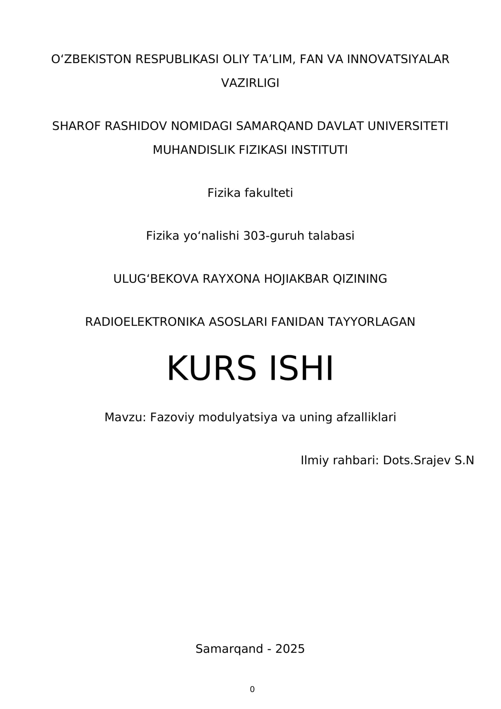 Radioelektronika asoslari fanidan kurs ishi 1