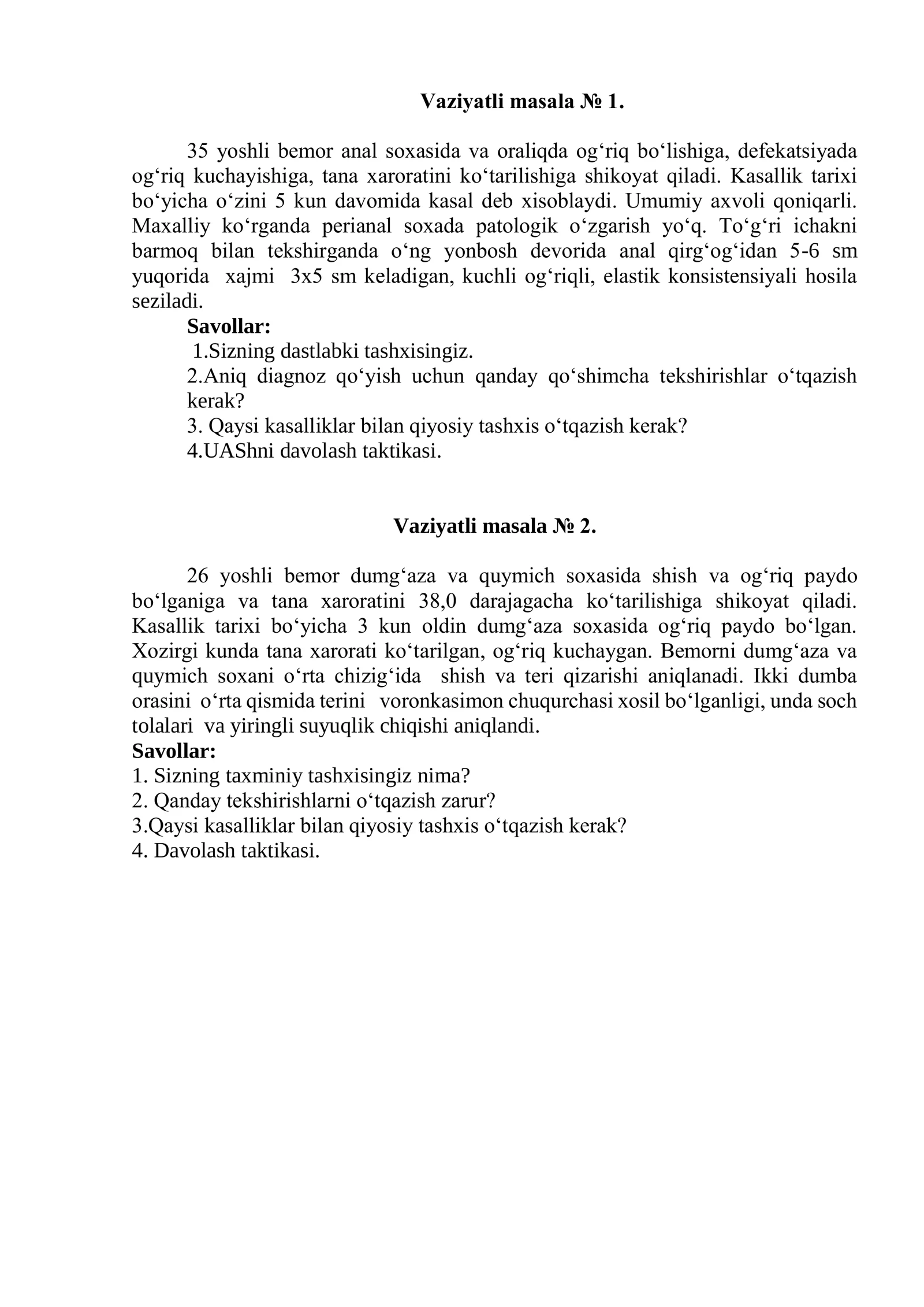 Vaziyatli masala № 1 1