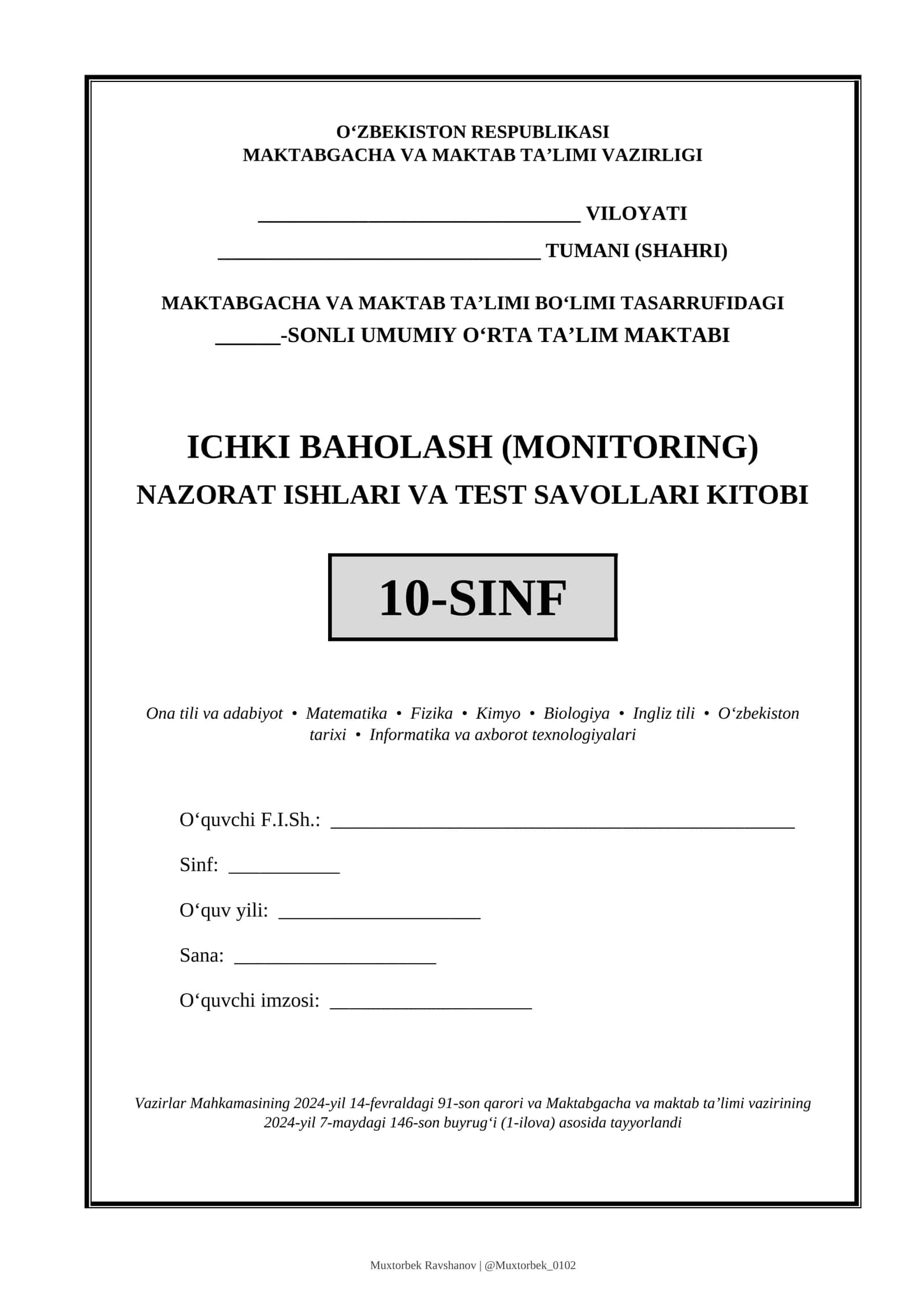 NAZORAT ISHLARI VA TEST SAVOLLARI KITOBI 1