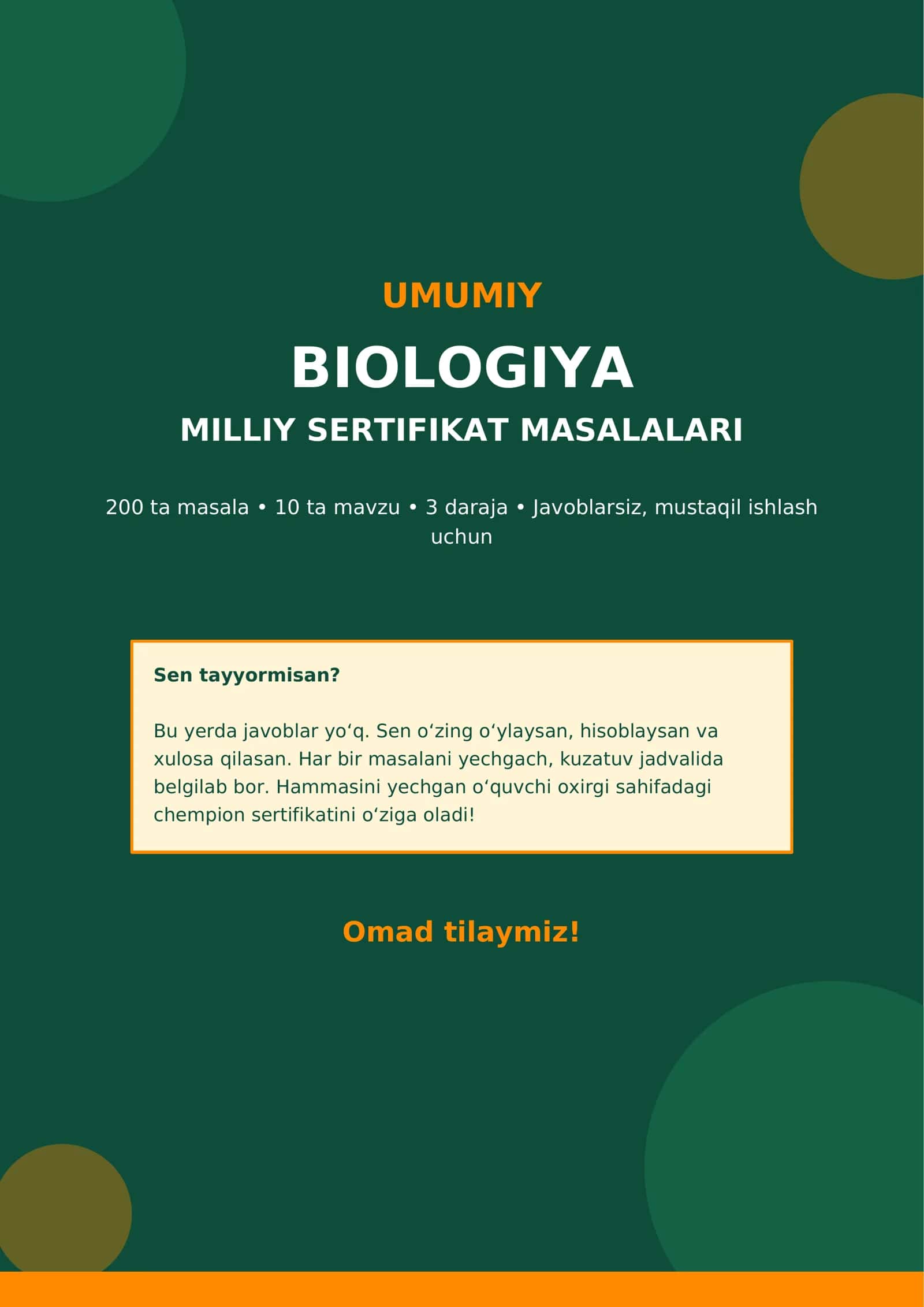 UMUMIY BIOLOGIYA | 200 TA MASALA (JAVOBSIZ) 1