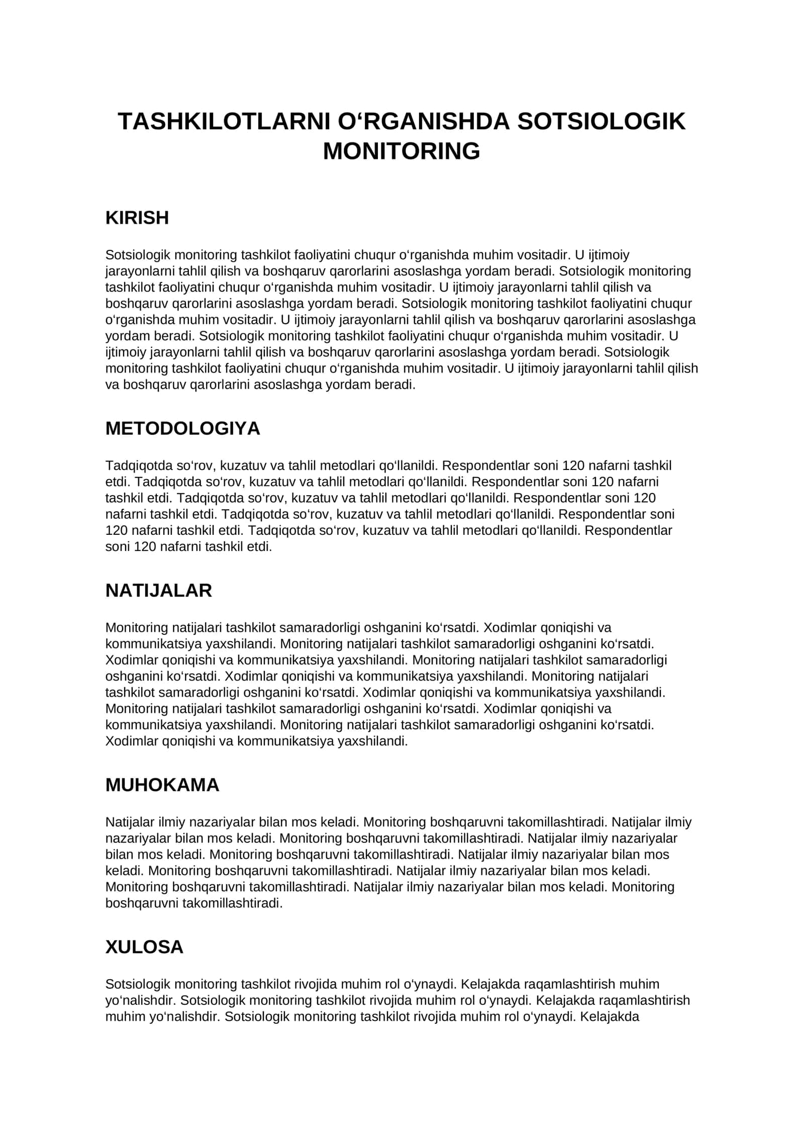 TASHKILOTLARNI O‘RGANISHDA SOTSIOLOGIK MONITORING 1