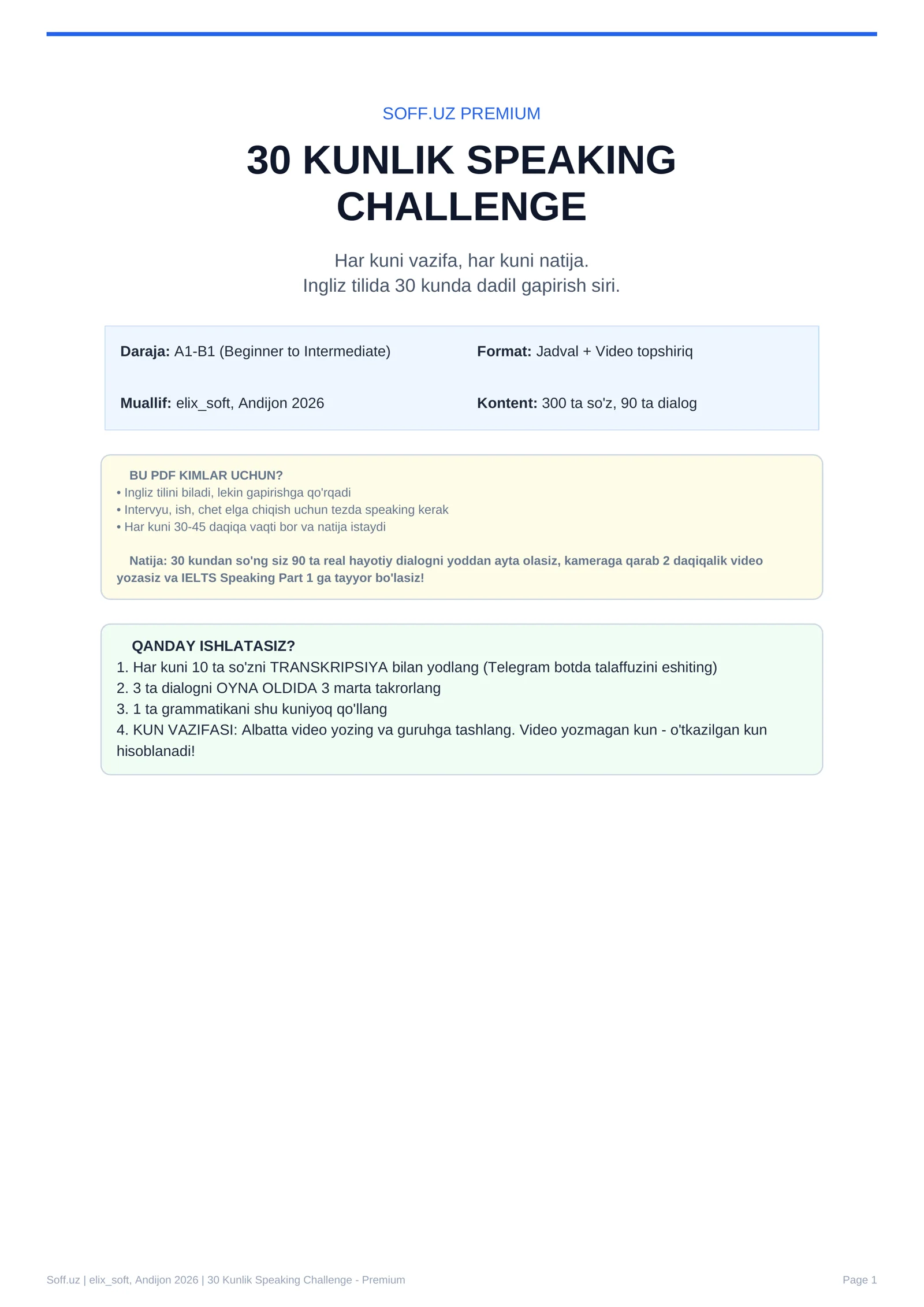 30 Kunlik Speaking Challenge - Premium 1