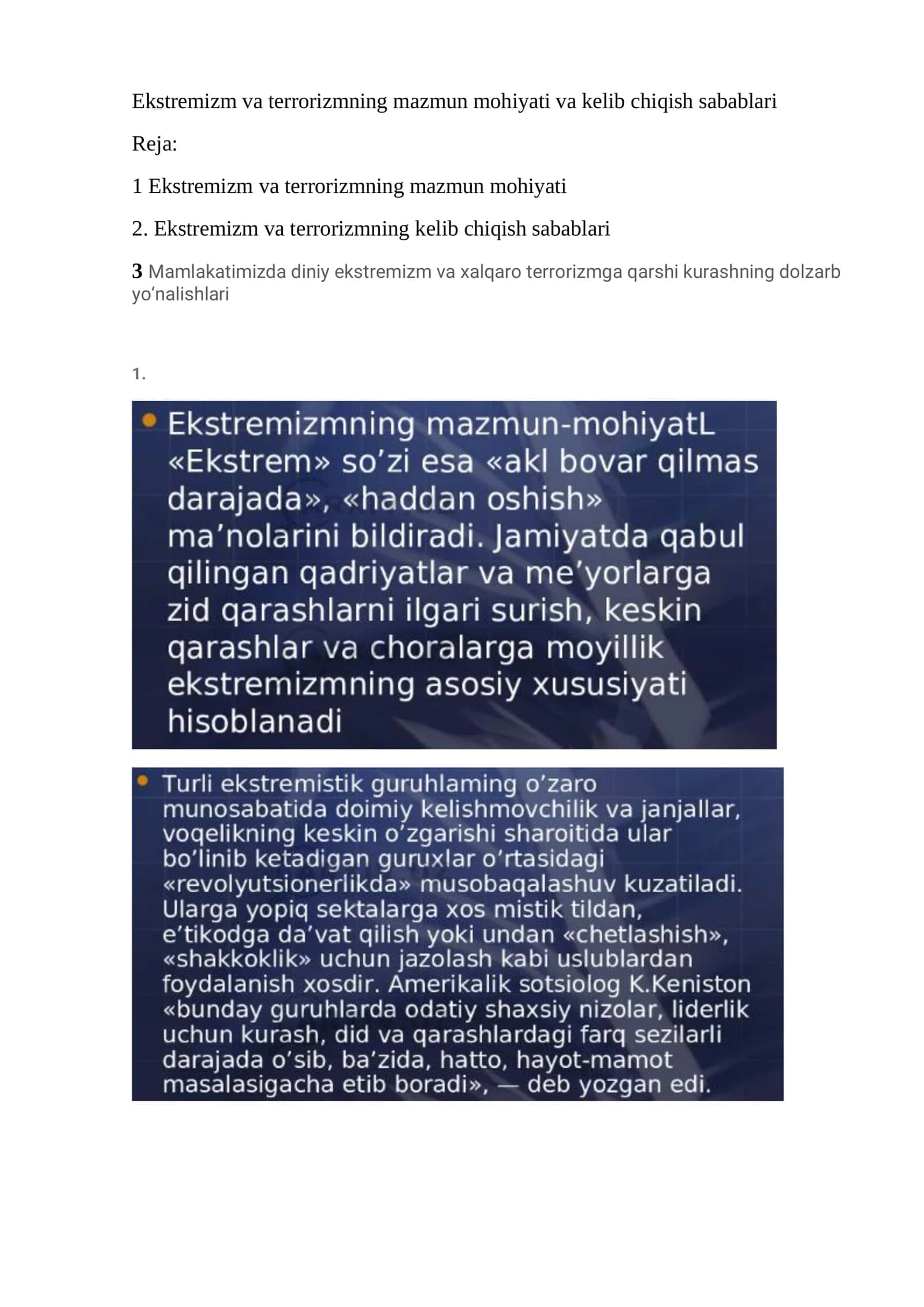 Ekstremizm va terrorizmning mazmun mohiyati va kelib chiqish sabablari 1
