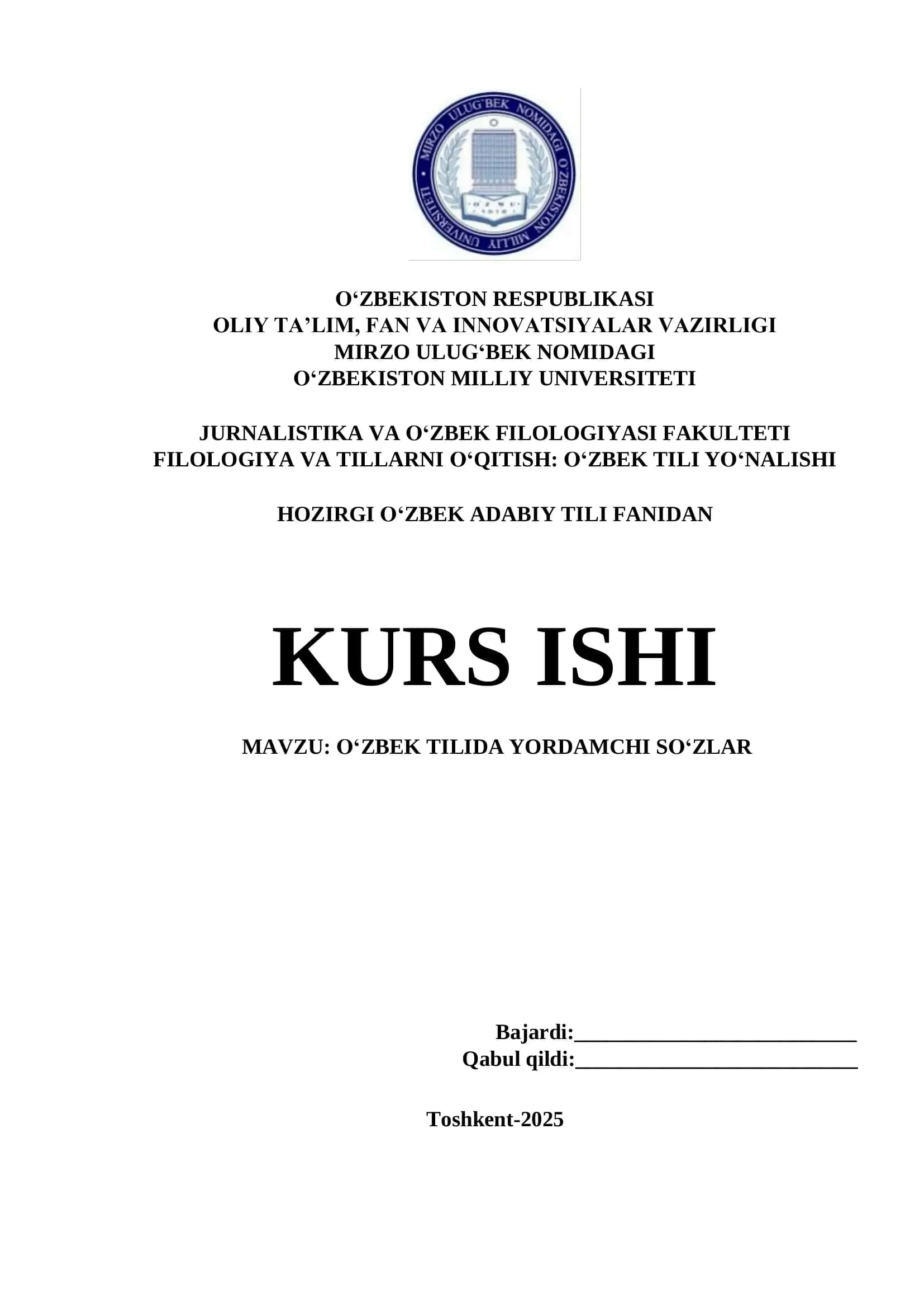 O‘zbek Tilida Yordamchi So‘zlar 1