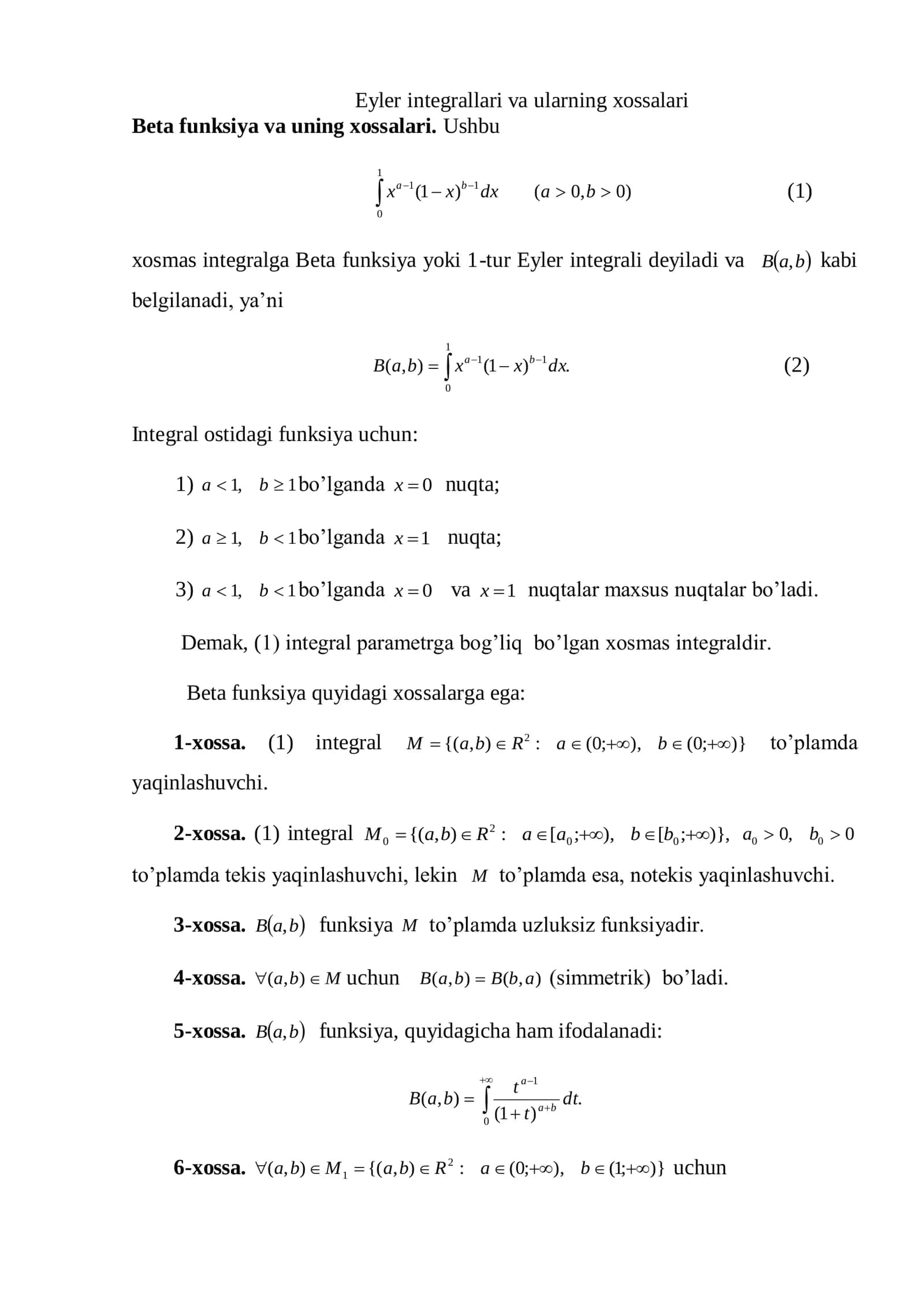 Beta funksiya va ularning xossalari 1