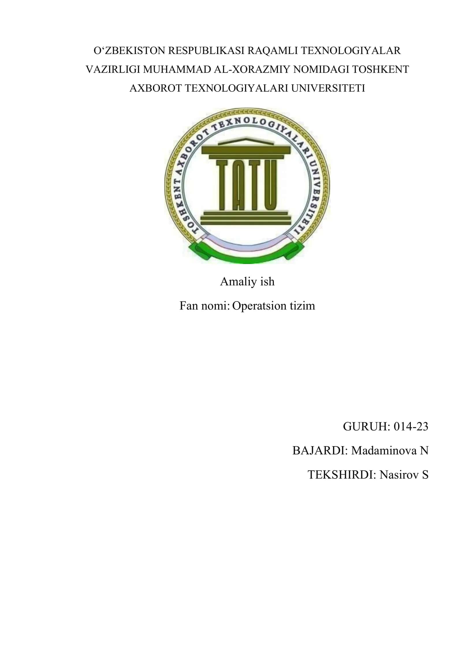 Amaliy ish: Operatsion tizim 1