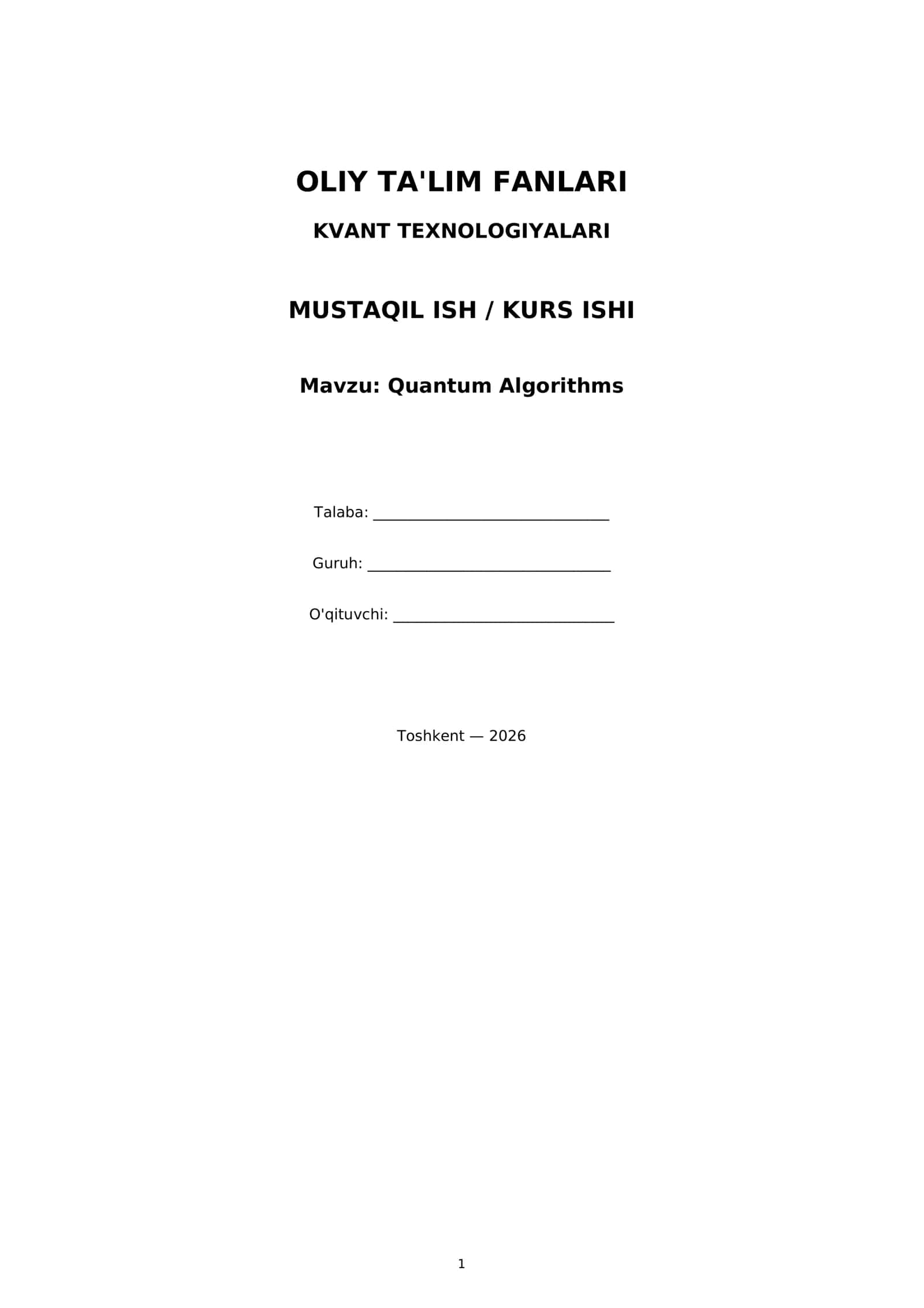 Quantum Algorithms 1