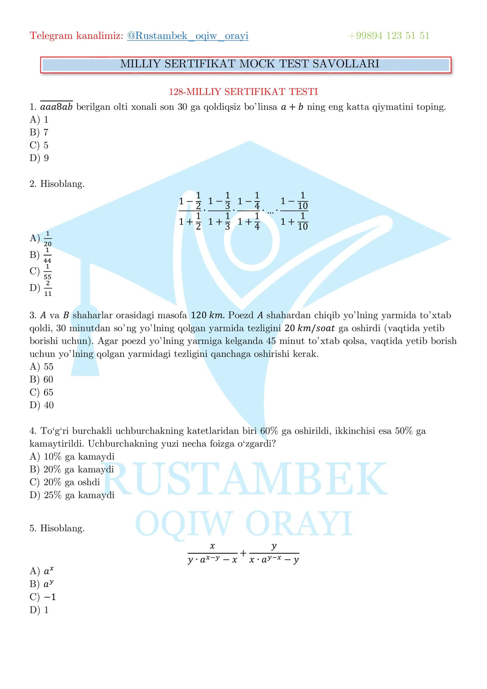 Matematik misollar 1