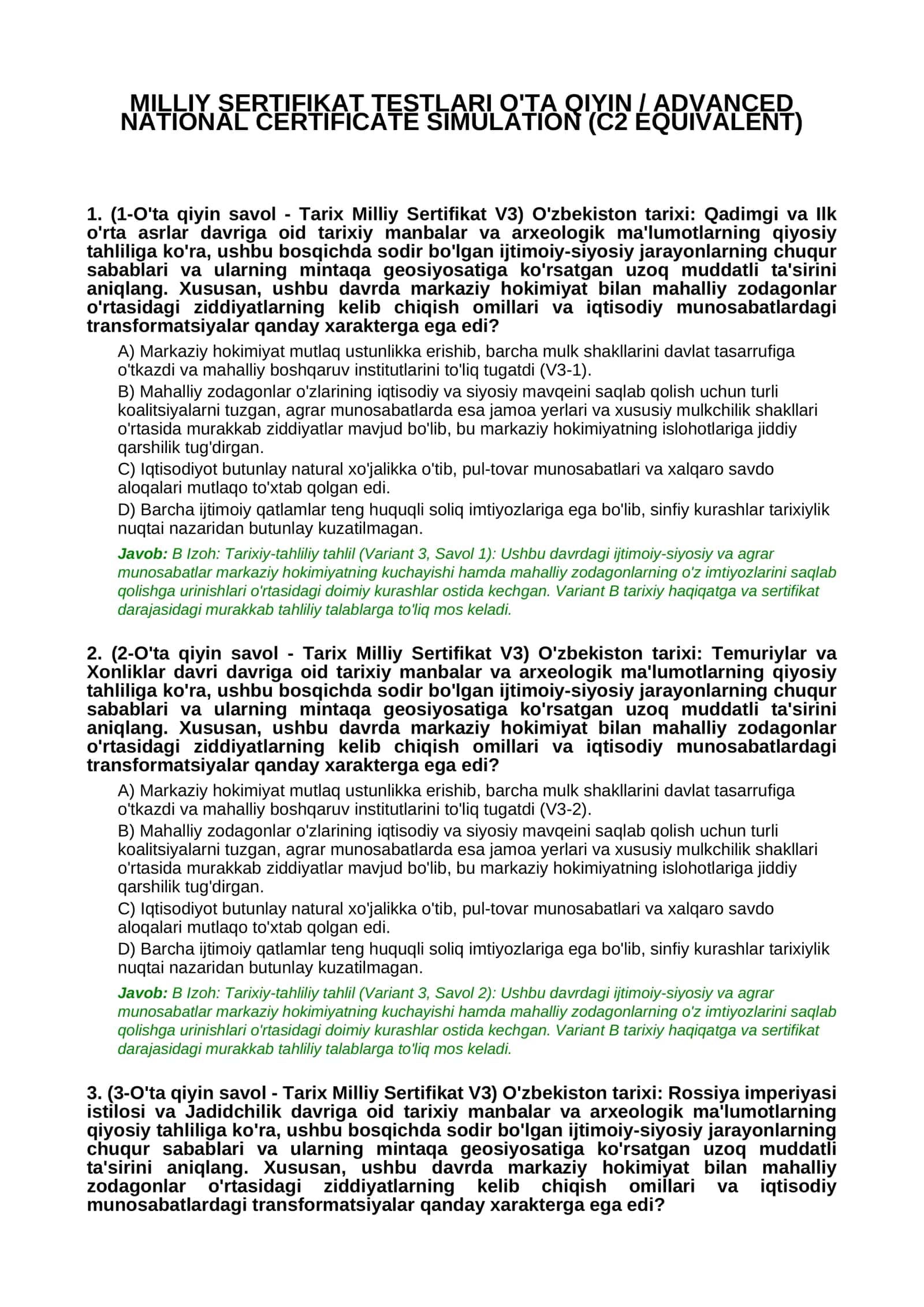 MILLIY SERTIFIKAT TESTLARI O'TA QIYIN / ADVANCED 1