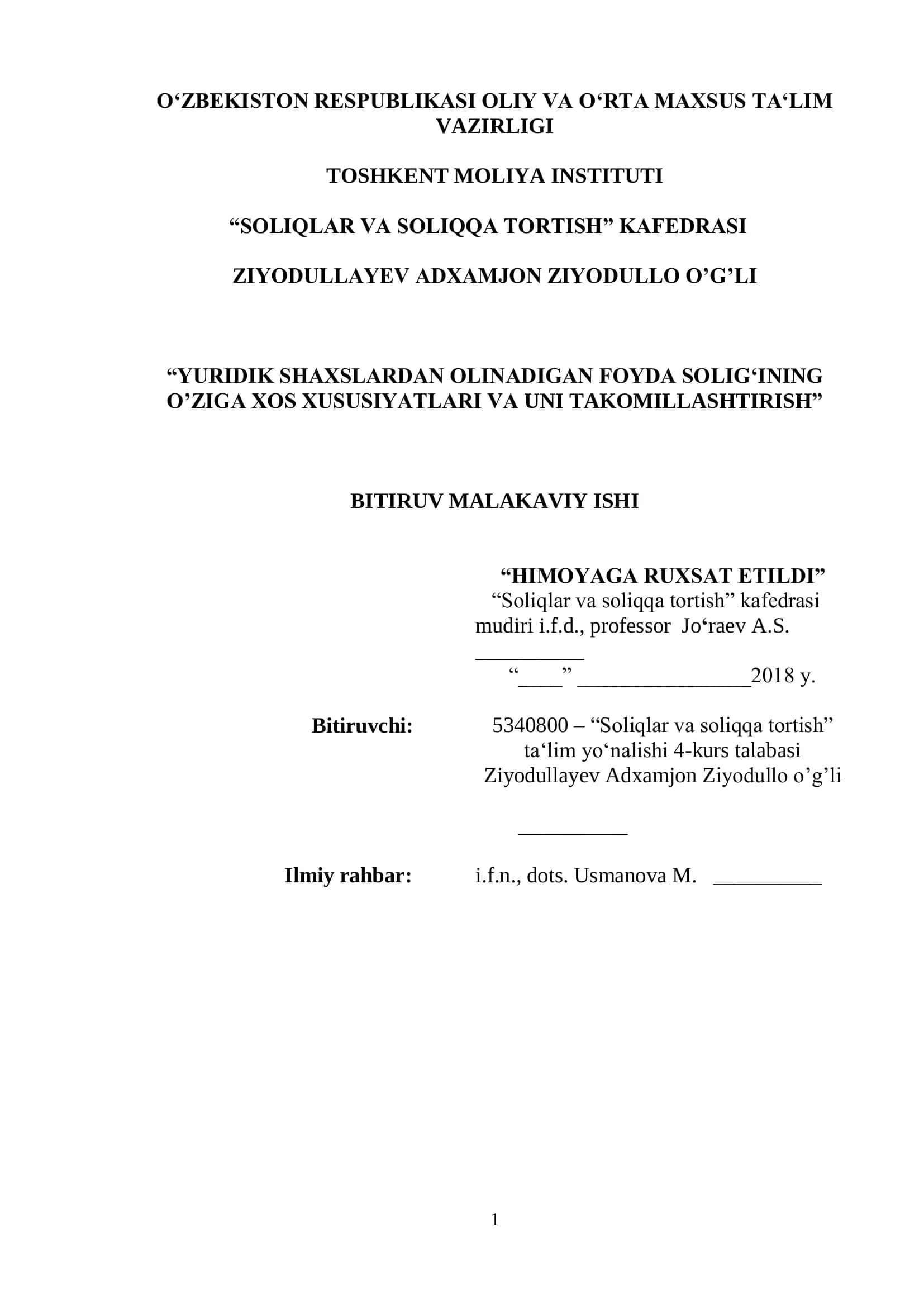 Davlat budjetini shakllantirishda yuridik shaxslardan olinadigan foyda solig 1