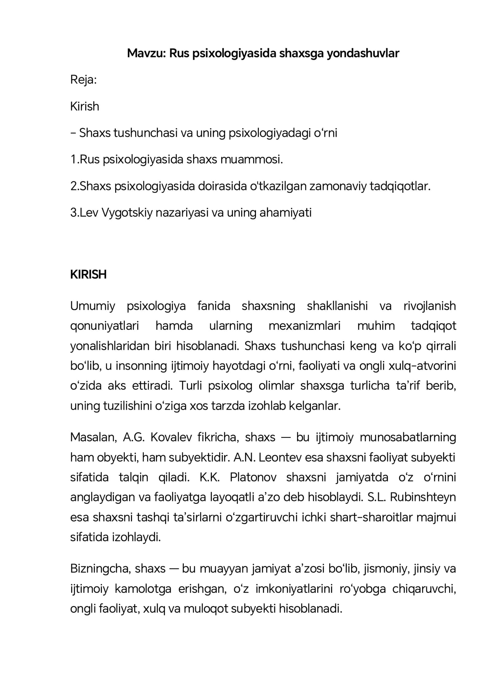 Rus psixologiyasida shaxsga yondashuvlar 1