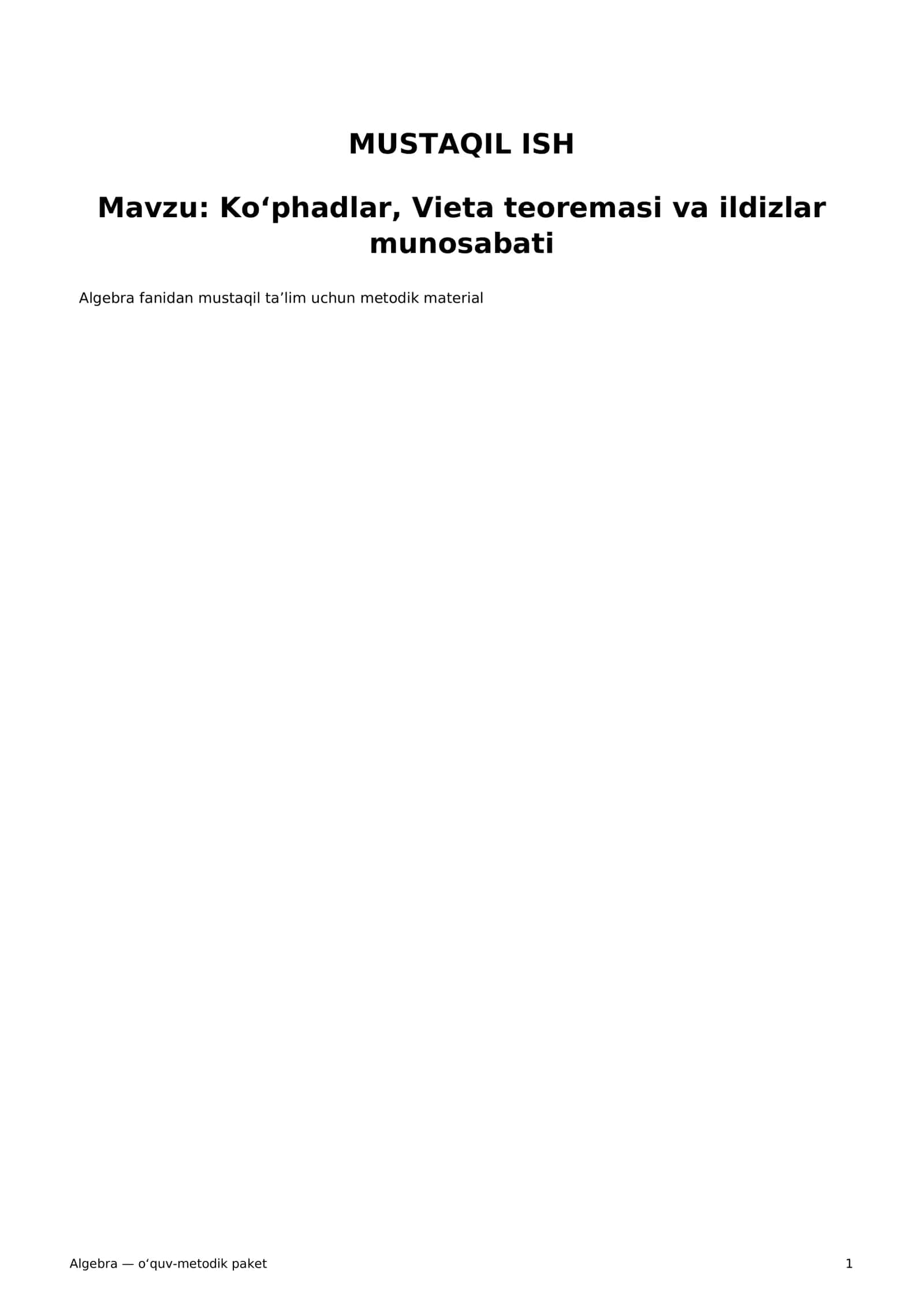 Algebra — o‘quv-metodik paket 1