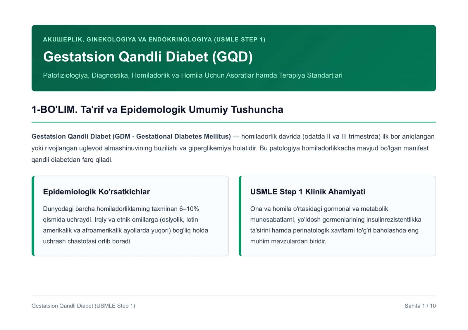 Gestatsion Qandli Diabet (USMLE STEP 1) 1