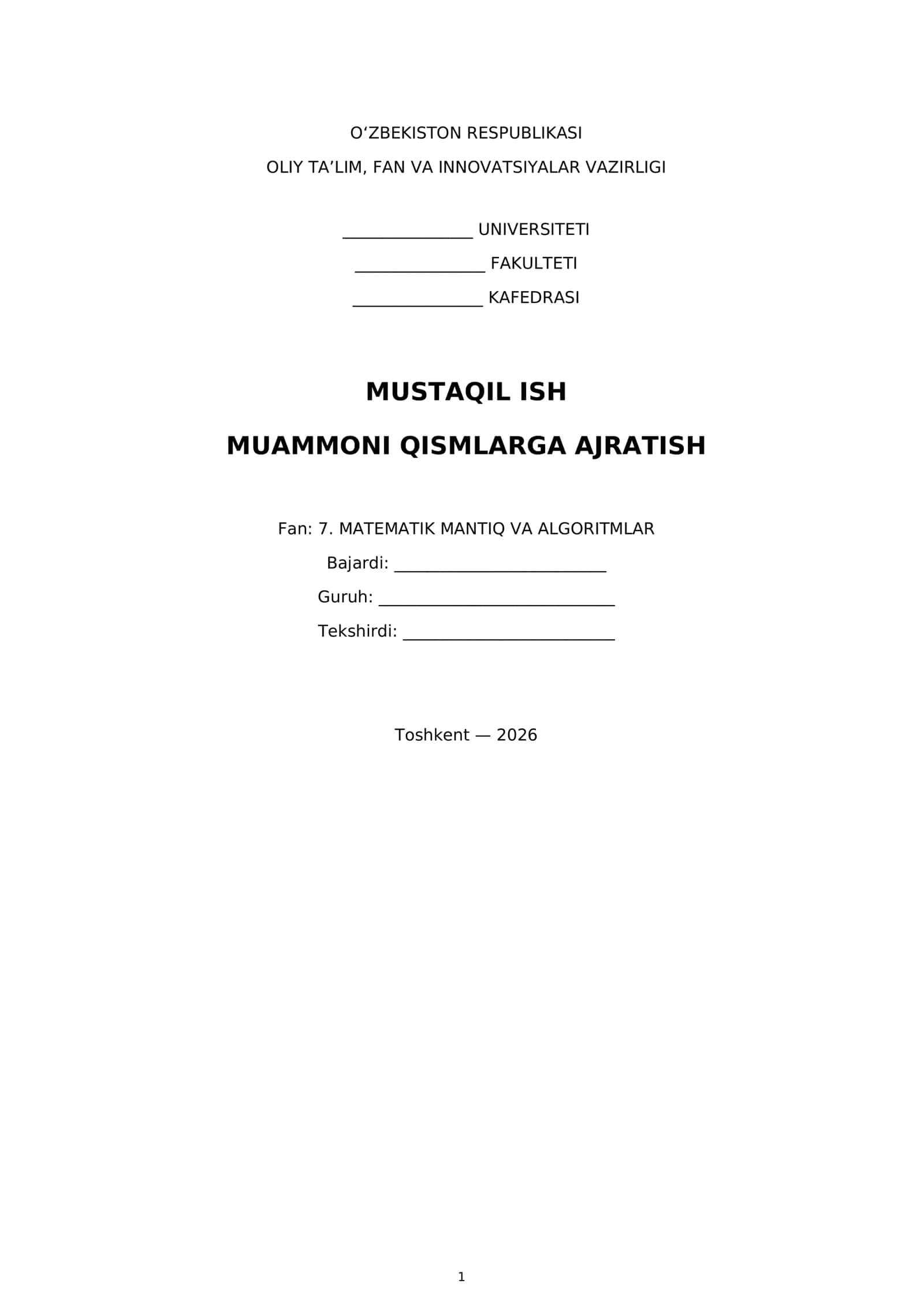 MUSTAQIL ISH - MUAMMONI QISMLARGA AJRATISH 1