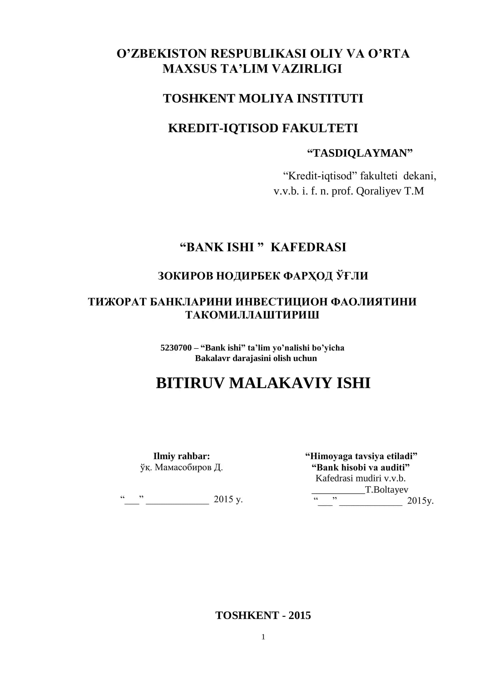 Tijorat Banklarining Investitsion Faoliyati va Uning Ahamiyati 1